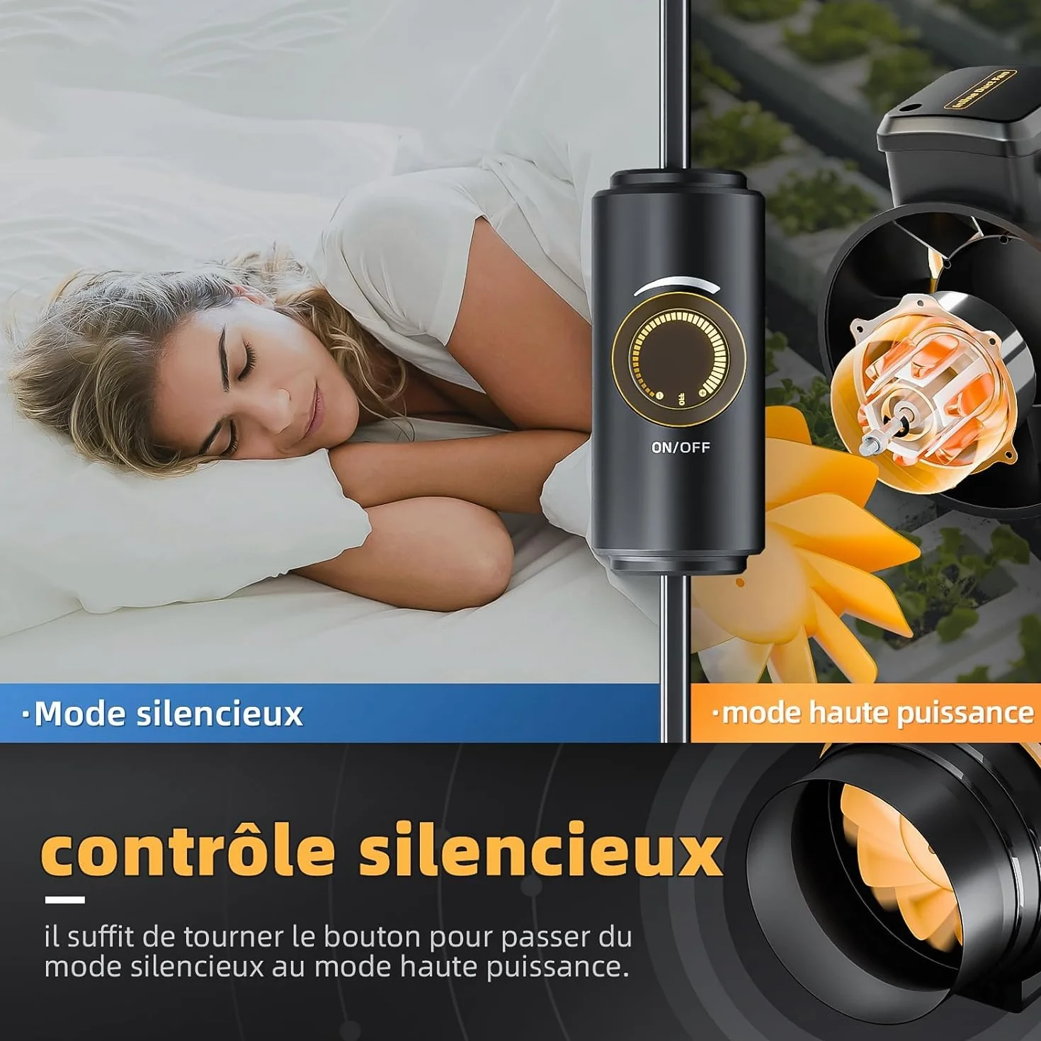 Extracteur d'air 100 mm Silencieux Réglable 367 m³/h Contrôleur de vitesse Inclus