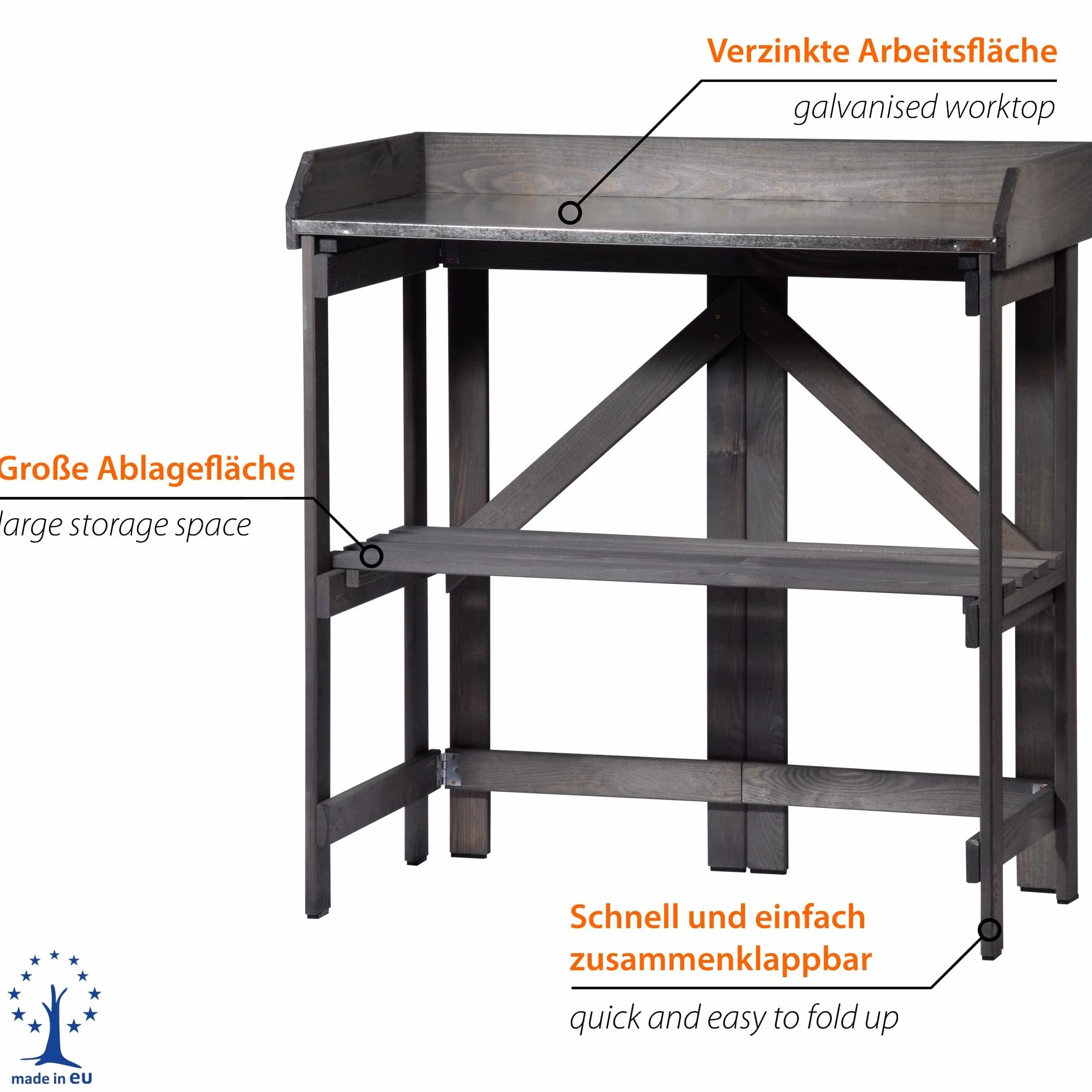 dobar® Table de Jardinage Pliante en Bois Massif 85 x 44 x 89 cm Anthracite