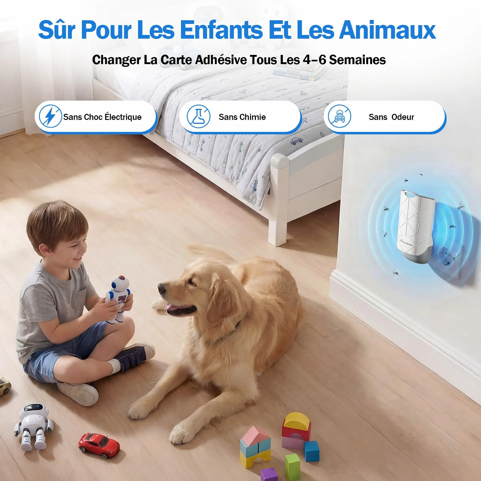Homealexa Piège à Moucherons Intérieur LED UV Électrique, Anti Moucherons, Prise Rotative 180°, avec 6 Cartes Adhésives