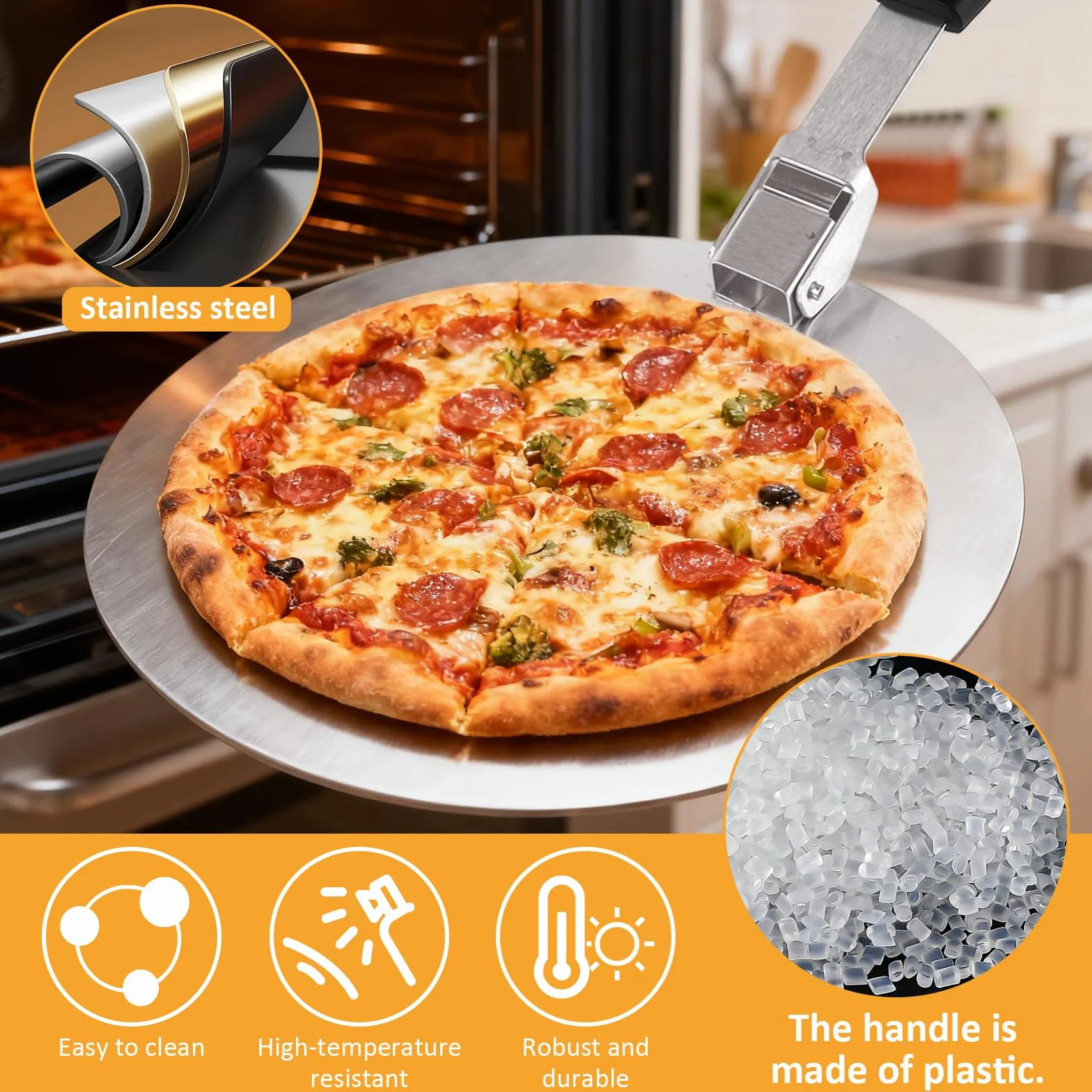Spatule Pizza 10 Pouces Inoxydable avec Poignée Pliable, Plaque Pizza Barbecue 30.5x29.5cm