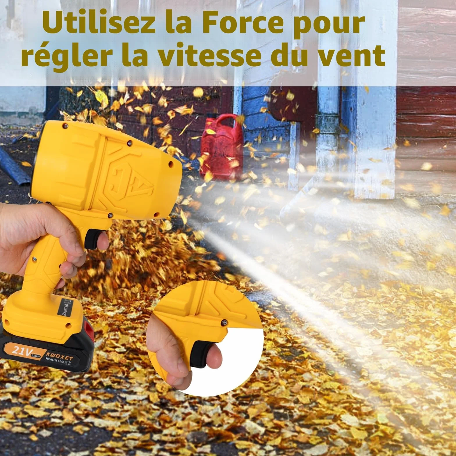 Mini Souffleur à Feuilles sans Fil Turbo 576km/h 2x21V 3.0Ah Coque plastique robuste