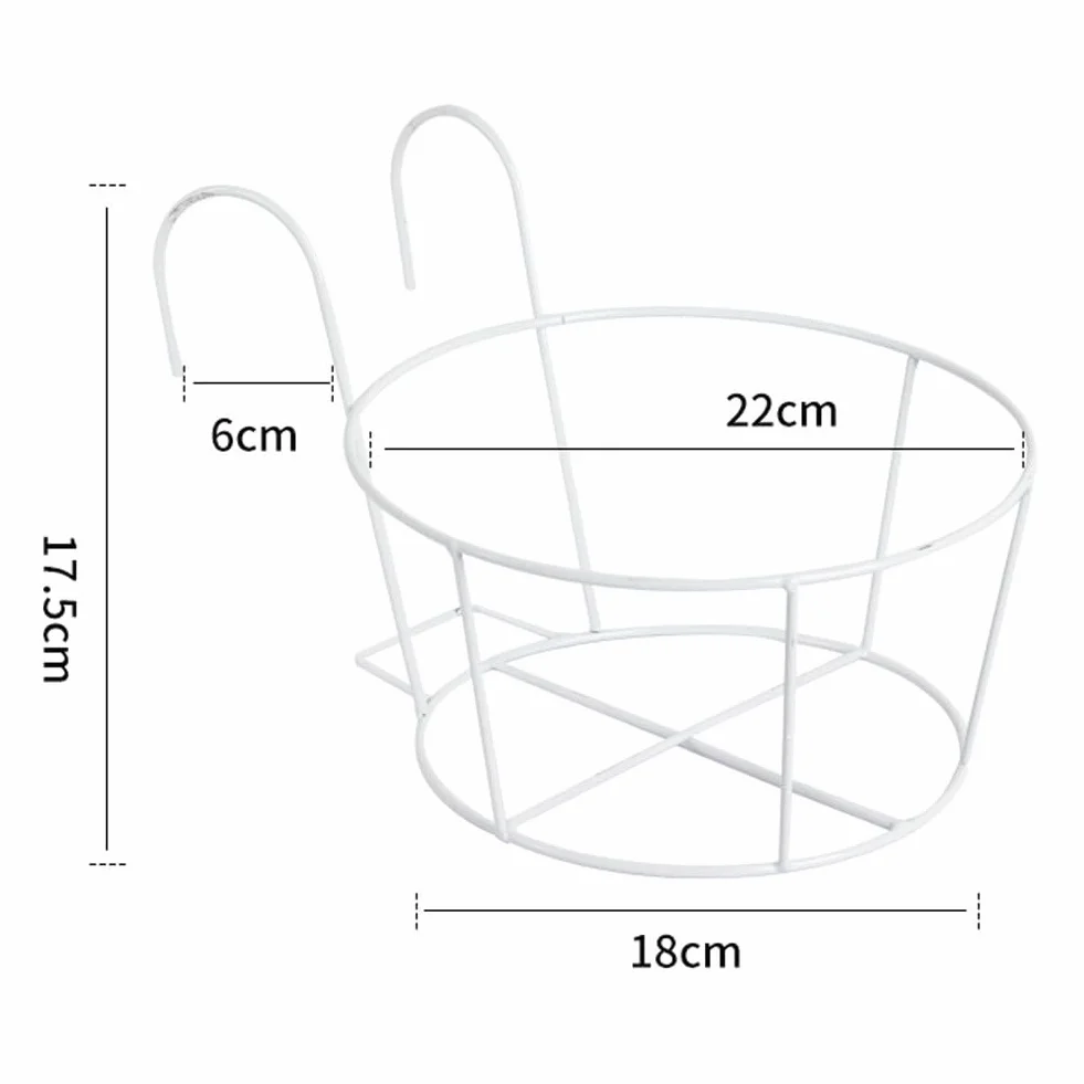 Lot de 4 supports de fleurs ronds en fer avec crochet de clôture, noir et blanc