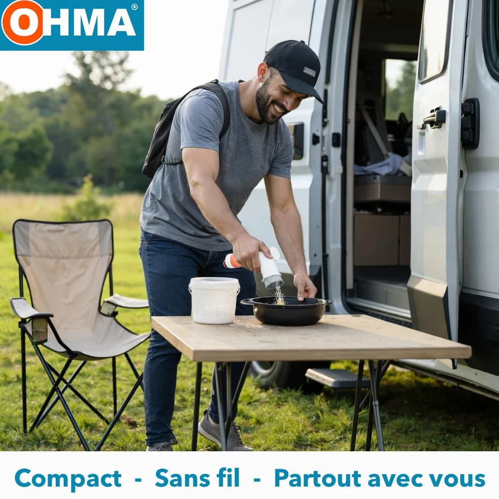 OHMA Brosse Électrique Rotative – 6 Têtes – Jusqu'à 2h30 d'Autonomie – Joints, Carrelage, Douche, Salle de Bain, Cuisine – Étanche IPX7 – USB-C – Garantie 3 Ans