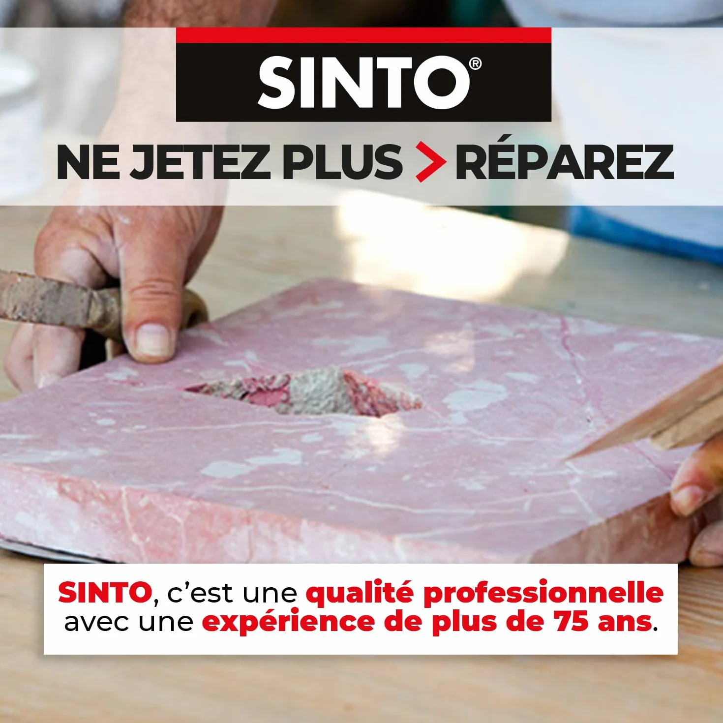 SINTO Répare sols et murs gris 280g, reconstitue rebouche et colle, ardoise marbre pierre bleue béton ciré et toutes pierres, séchage rapide, rénove sols et murs, intérieur et extérieur