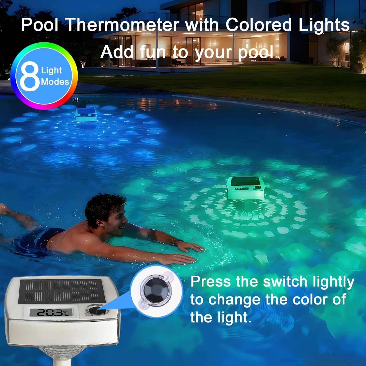 Thermomètre Piscine Solaire Flottant IP68 Écran LCD Numérique