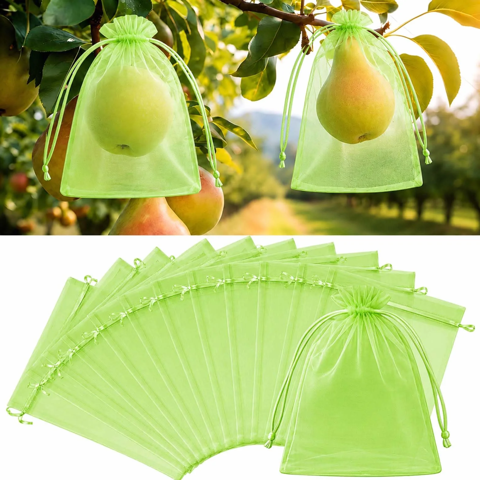Lot de 100 Sachets Protection Raisin 20x30 cm avec Cordon de Serrage, Sac Protection Fruits Contre Guêpes Oiseaux Insectes