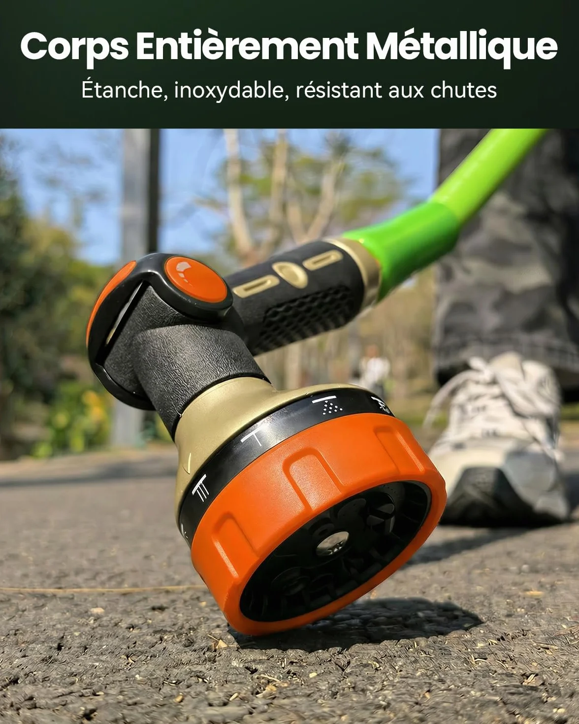 RAINPOINT Pistolet Arrosage Métal Robuste 10 Formes Pulvérisation Contrôle Débit Pouce Jardin Orange