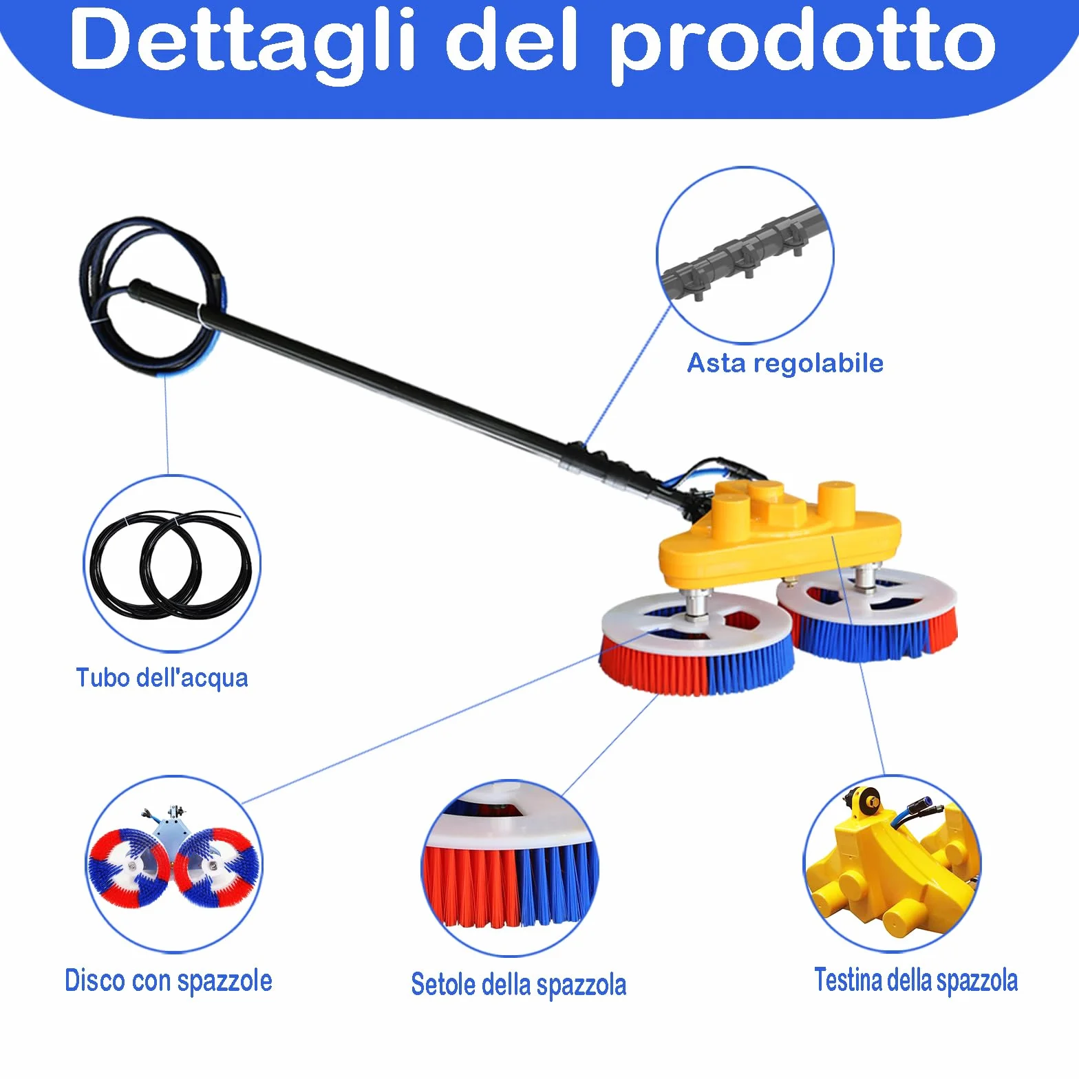 Nettoyeur Solaire à Double Alimentation, Perche de 7,5 m en Fibre de Carbone avec Double Brosse rotative, Couverture maximale grâce au Passage instantané Secteur/Batterie