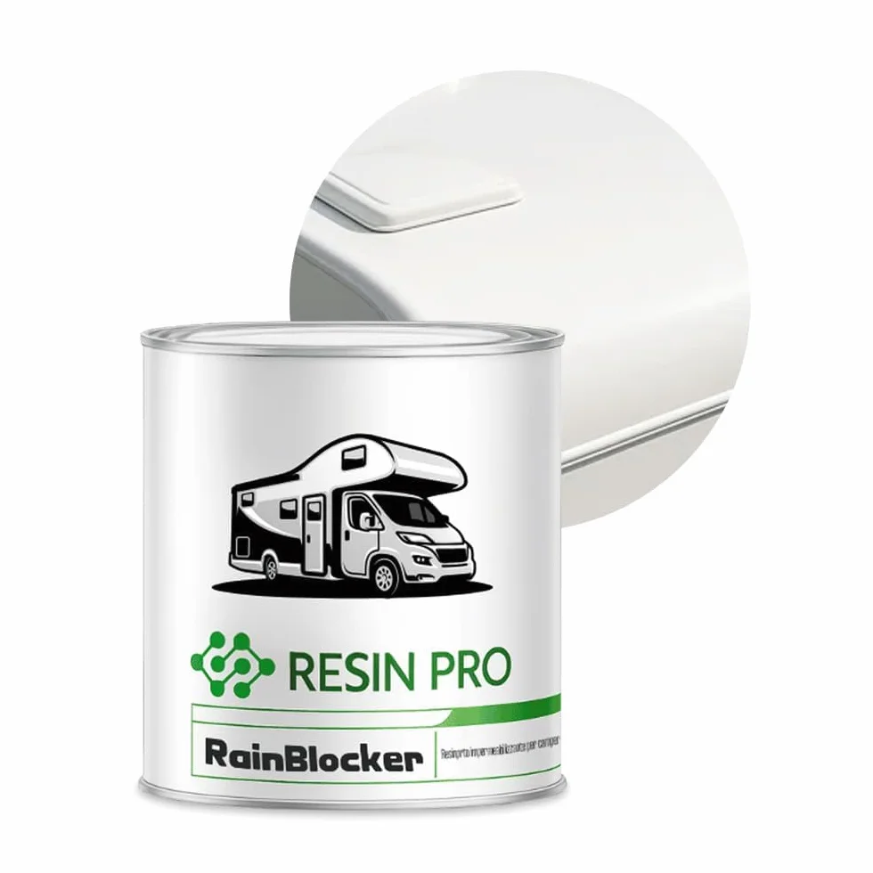 Resin Pro RainBlocker - Revêtement imperméable élastique pour toits Camper, Van et Caravan - Membrane protectrice, résistante à la pluie et aux sauts thermiques - Blanc avec anti-UV 1kg