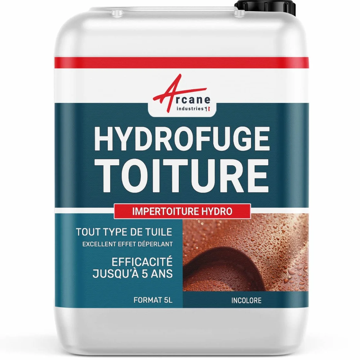 Hydrofuge Toiture, imperméabilisant tuiles incolore - IMPERTOITURE HYDRO - 5 L (jusqu'à 25 m²) - ARCANE INDUSTRIES
