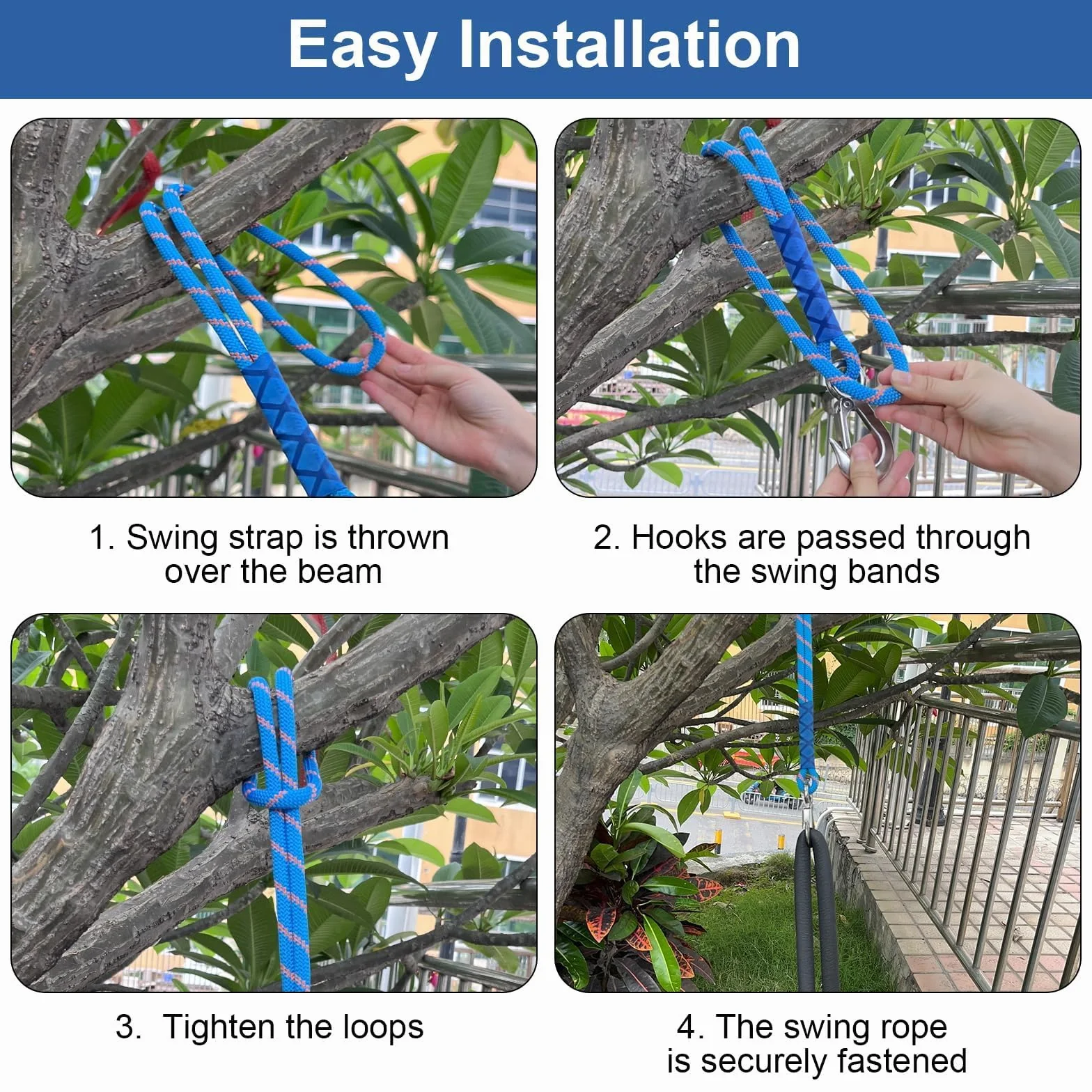 Prota 2 Pièces Corde de Hamac 60cm Balancoire Fixation Arbre Sangle avec Crochet
