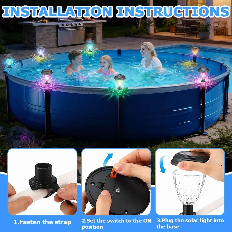 Lampe Solaire Piscine Hors Sol 6 Pièces 7 Couleurs Éclairage Jardin Escaliers Terrasse