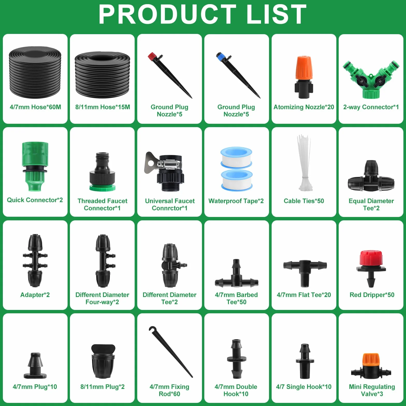 Kit d'irrigation goutte à goutte 60+15M 313 pièces pour jardin arrosage automatique