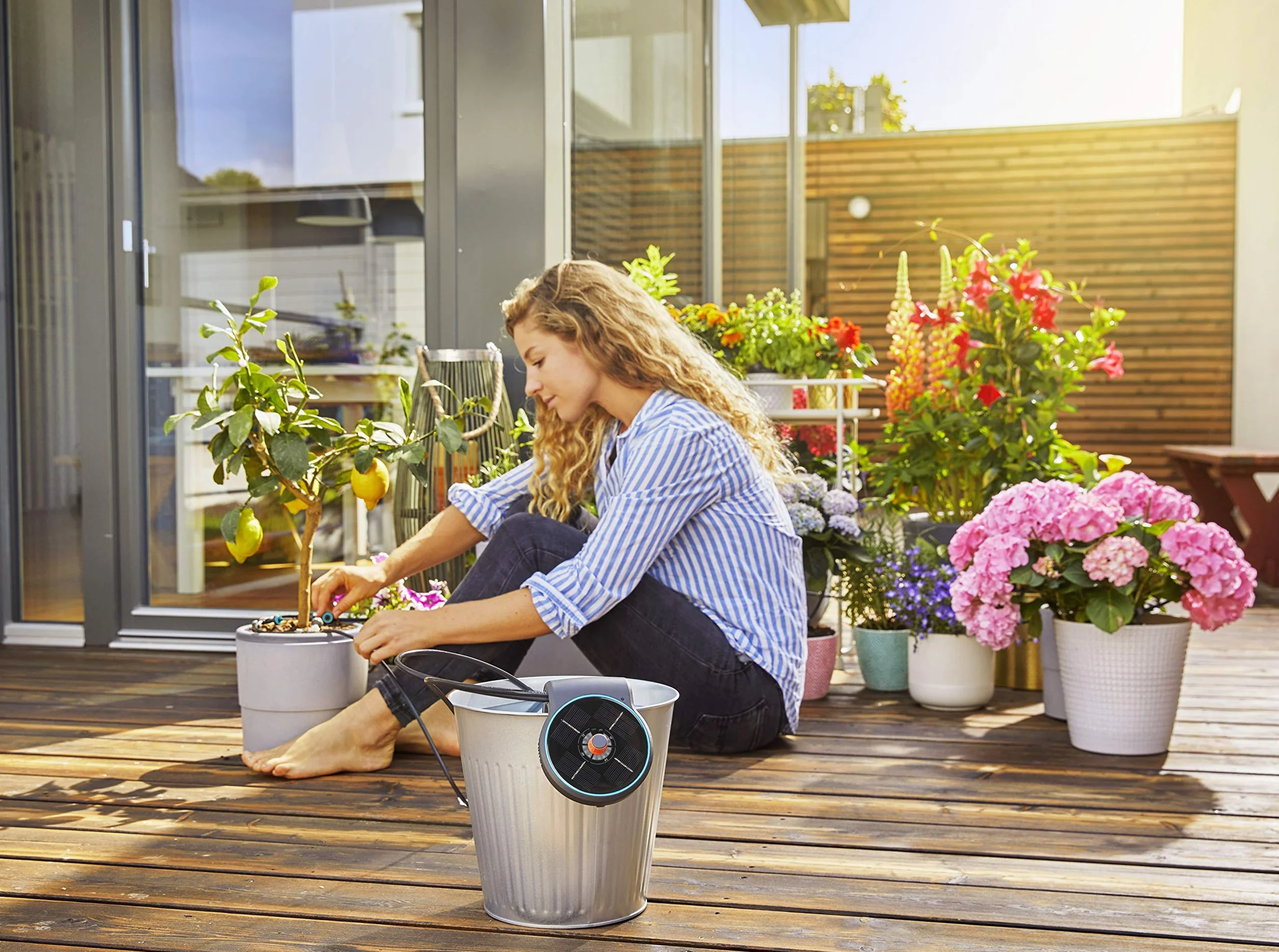 Gardena AquaBloom Ensemble d'arrosage solaire système d'irrigation pour plantes balcon pot jusqu'à 4 m 13300-20