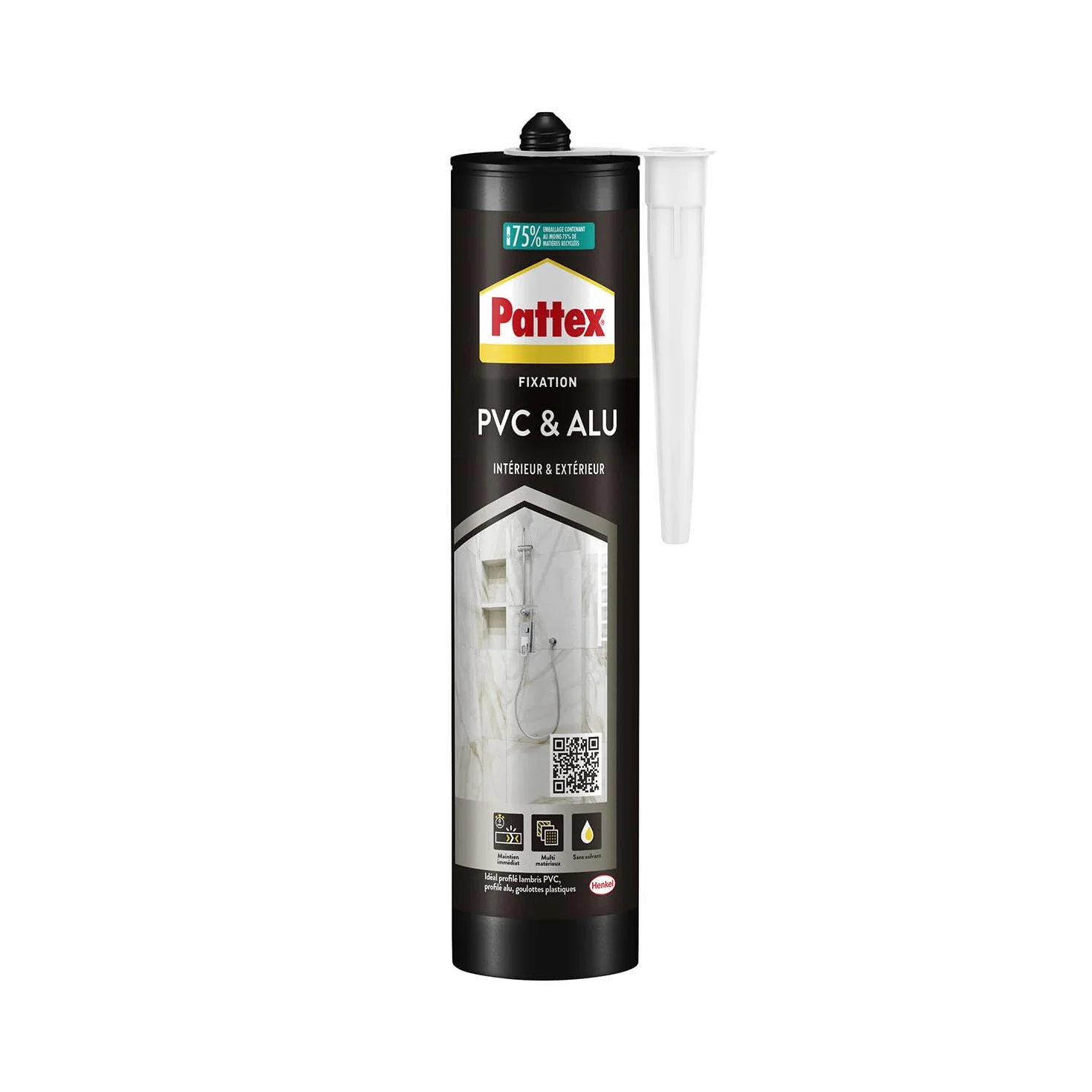 Pattex – Colle Fixation PVC & Alu (cartouche de 450 g) – Colle blanche haute performance flextec multi-matériaux – Mastic résistant à l'eau pour intérieur & extérieur