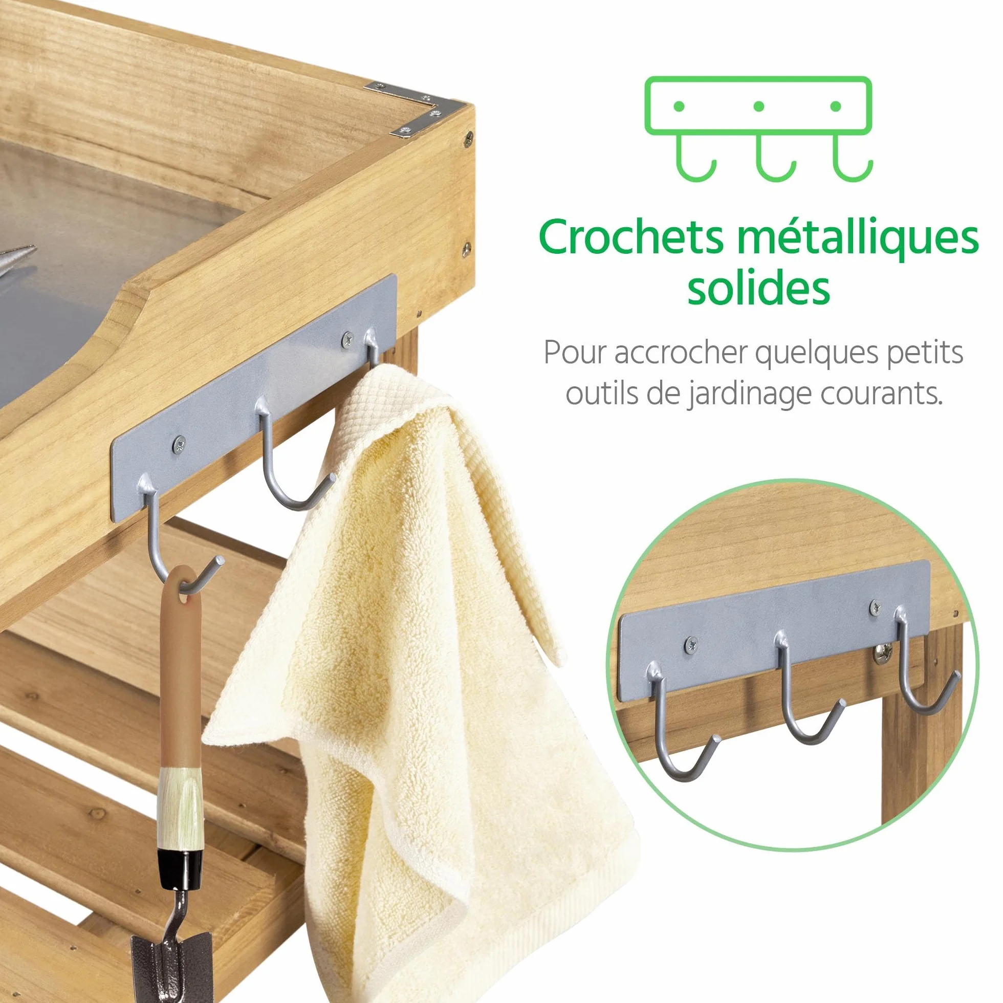 Yaheetech Table de Rempotage Extérieure en Bois Sapin avec Étagère de Rangement 3 Crochets