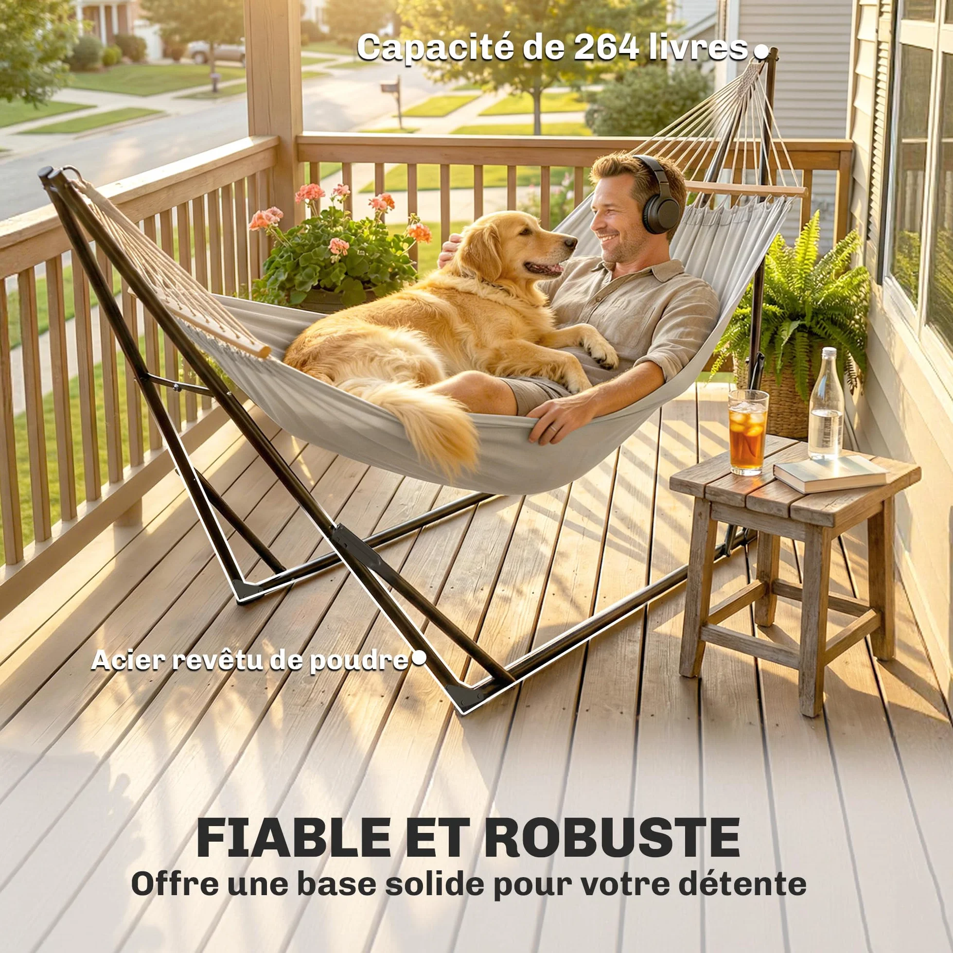 Outsunny Support de Hamac 290 cm, Cadre en Acier Pliable, Portable, Capacité 120 kg, Noir