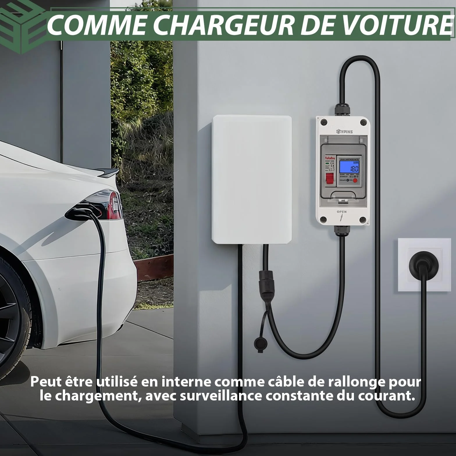 EYPINS Compteur d'Énergie Portable Étanche IP65 avec Interrupteur Wattmètre de Prise avec Mémoire,Surveillance Temps Réel 80A 3680W,Câbles 2x1.5m H07RN-F VDE pour Camping-Car,Maison,Extérieur