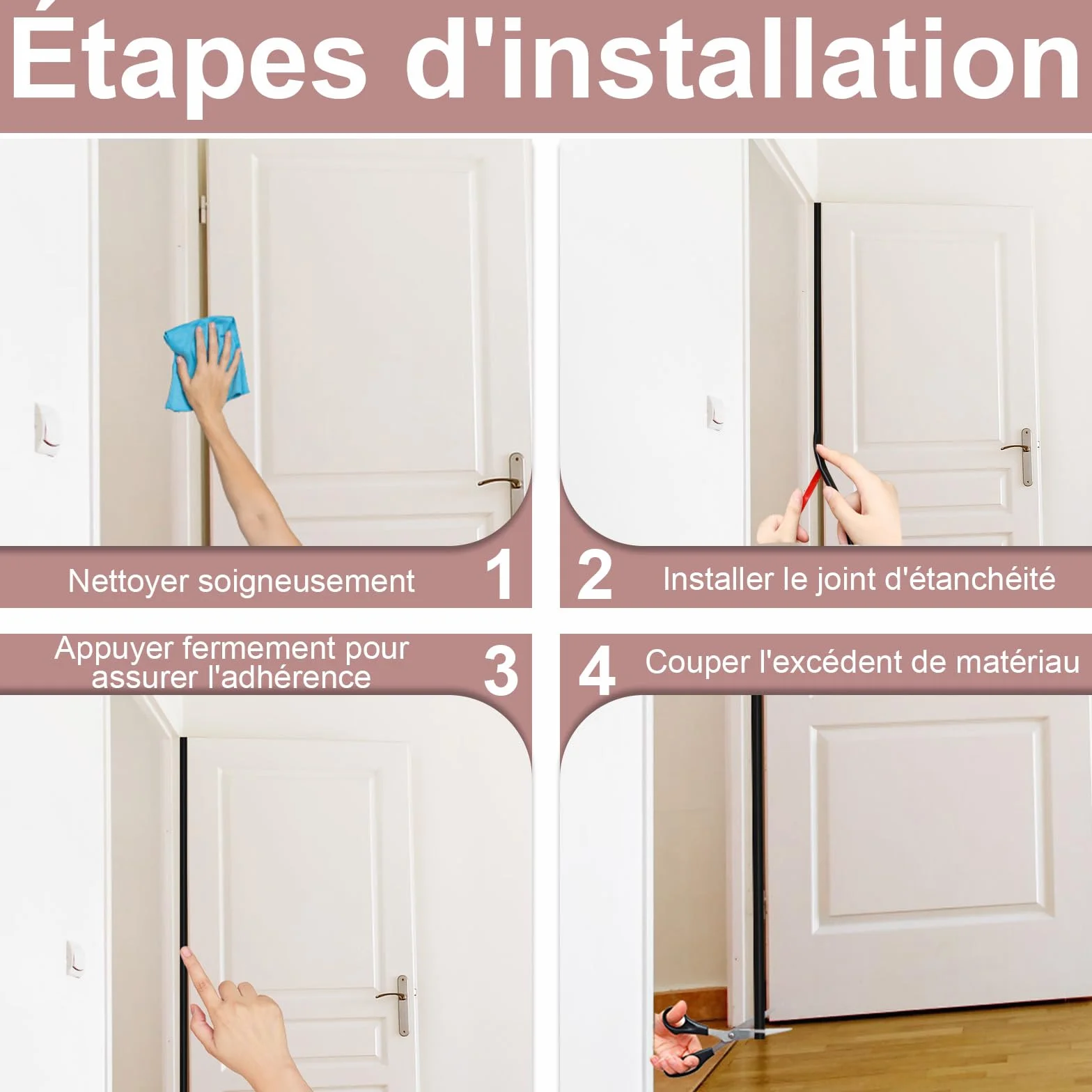 Joint de Porte Autocollant en Caoutchouc - Bande d'Étanchéité avec Isolation Phonique, Efficacité Énergétique, Résistance aux Intempéries, pour Fenêtres, Portes d'Entrée & Intérieurs, 7m Noir
