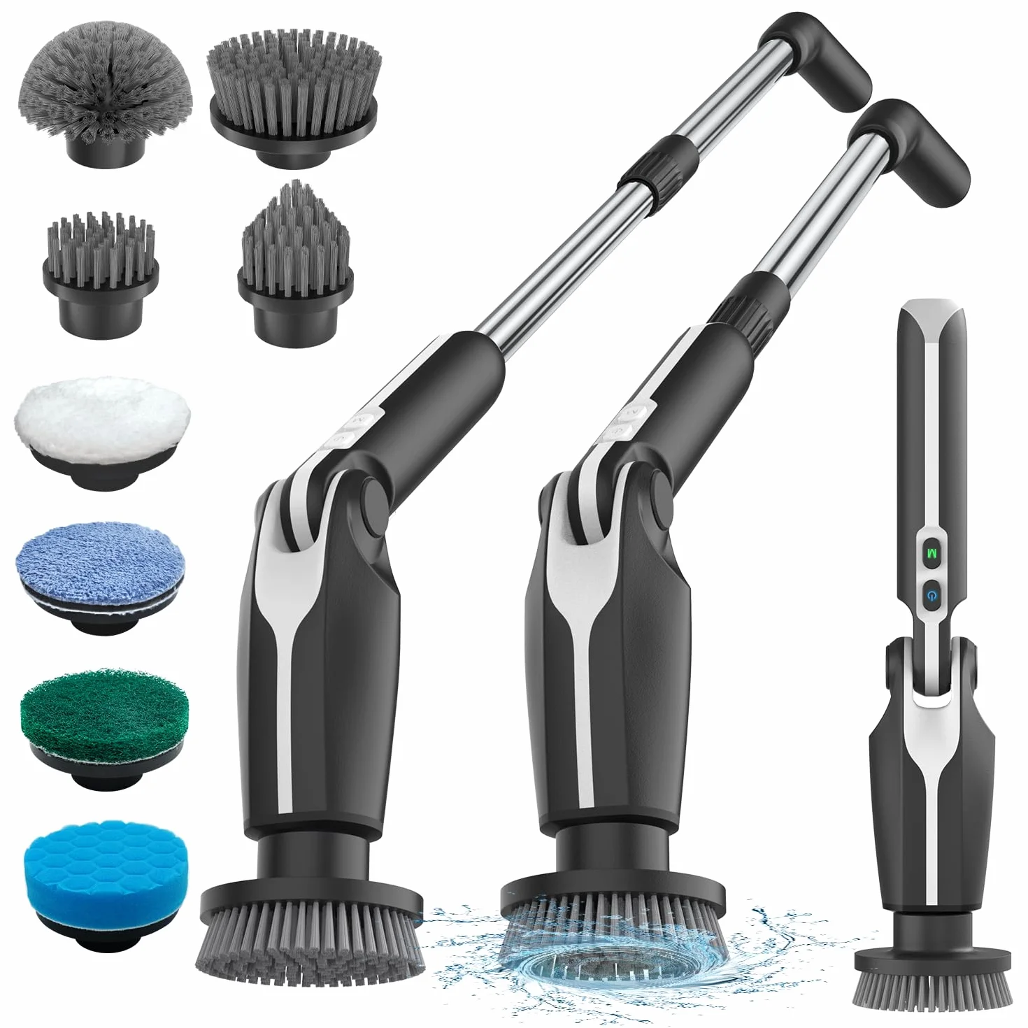 Leebein Brosse Électrique Nettoyage, Brosse Nettoyage sans Fil avec 8 Brosses remplaçables, Télécommande, 2 Vitesses de Rotation et Longueur Réglable 38-132CM pour Salle de Bain/Cusine/Voiture