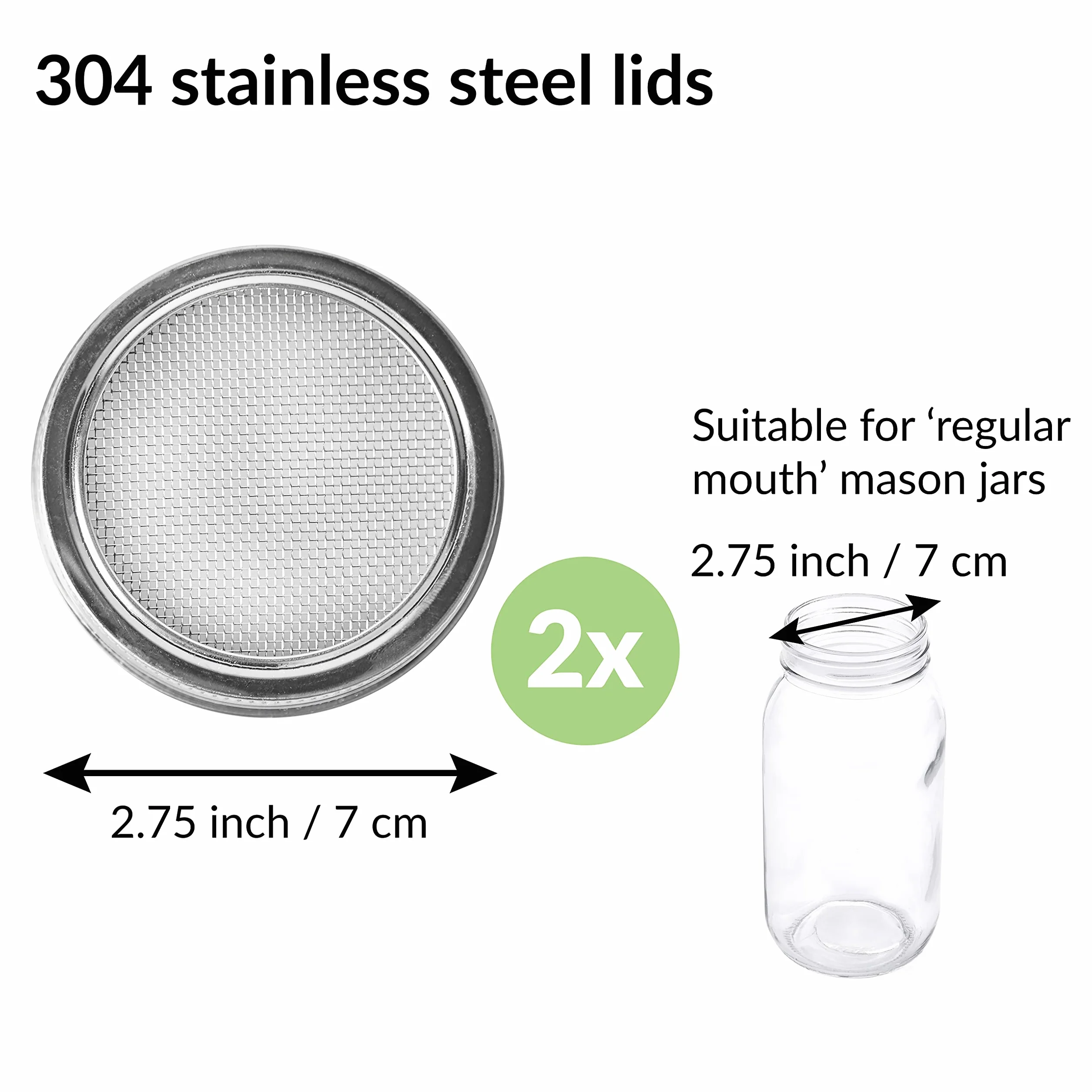 Kit de 2 Couvercle Bocal à Graines pour 7cm Bocaux Germination Acier Inox 304