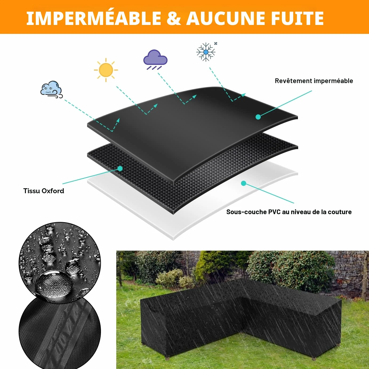 Housse de Jardin en V Imperméable Tissu Oxford 600D PVC 254 x 254 x 80 cm Protection Canapé Extérieur