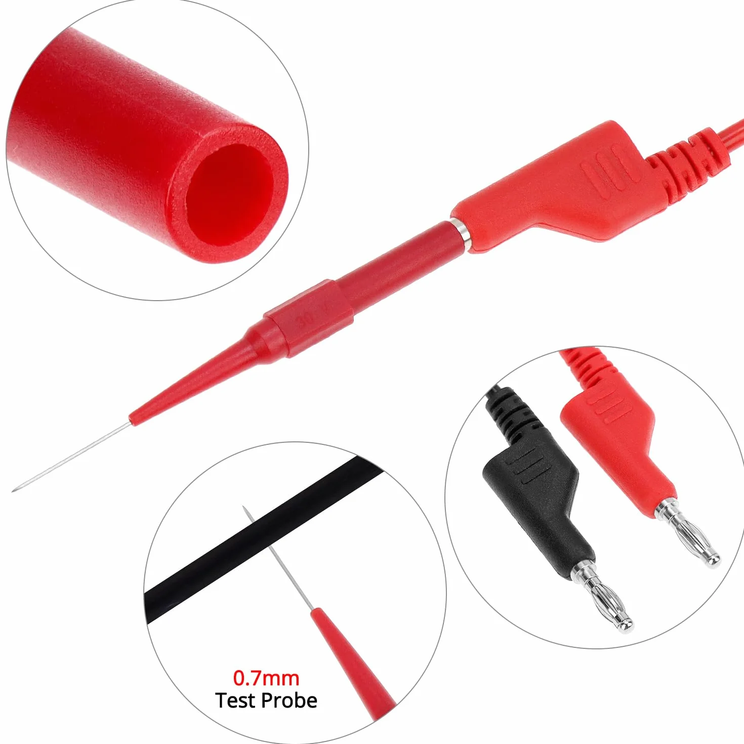 QWORK® Kit de fils de test multimètre, cordons de test à fiche banane de 1 m, cordons pour pinces crocodiles, aiguilles remplaçables