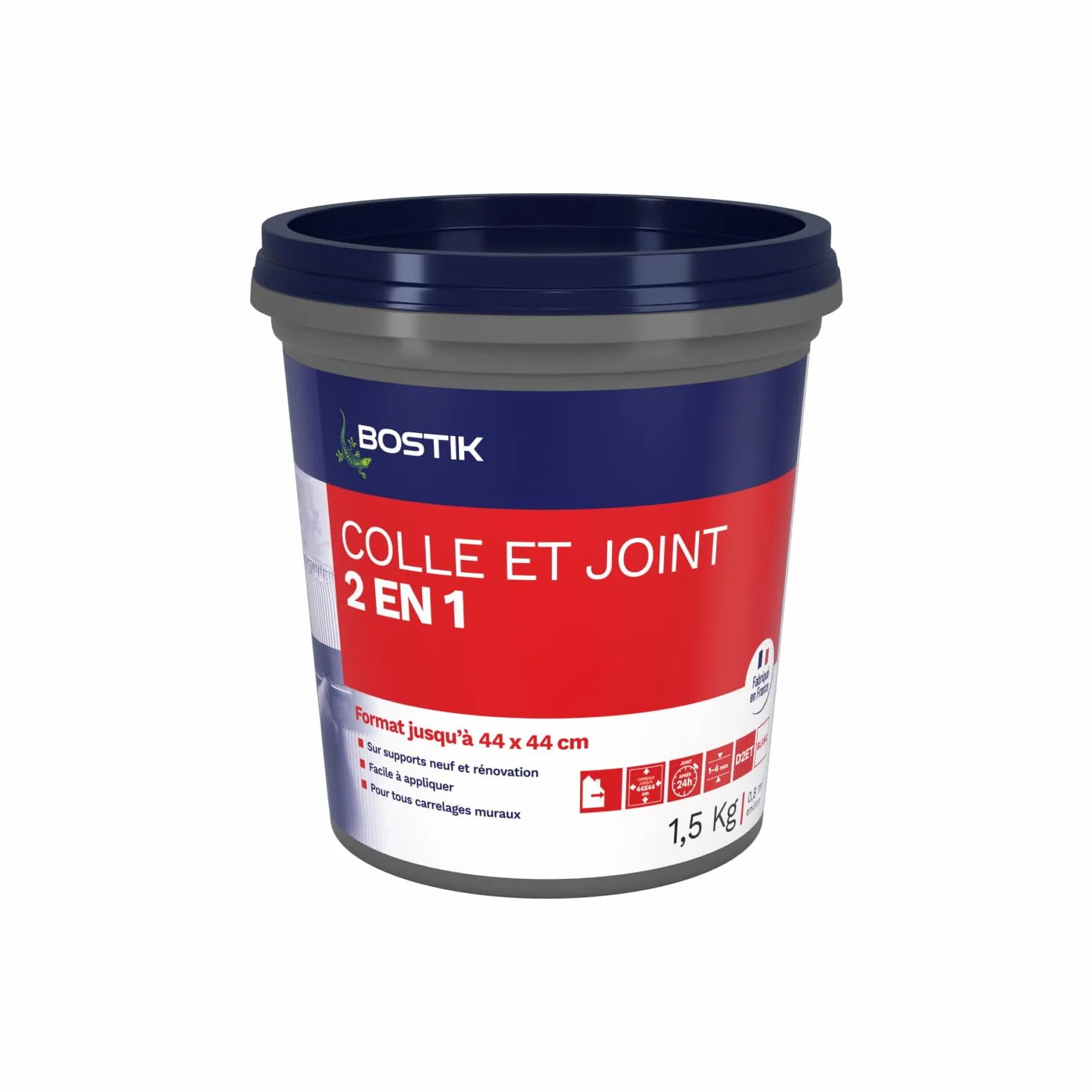 Bostik Colle Pâte et Joint 2 en 1 – Colle Carrelage Mural Améliorée et Joint de Carrelage Prêt à l’Emploi – Idéale pour Cuisine et Salle de Bain – Gris – Seau de 1,5 kg