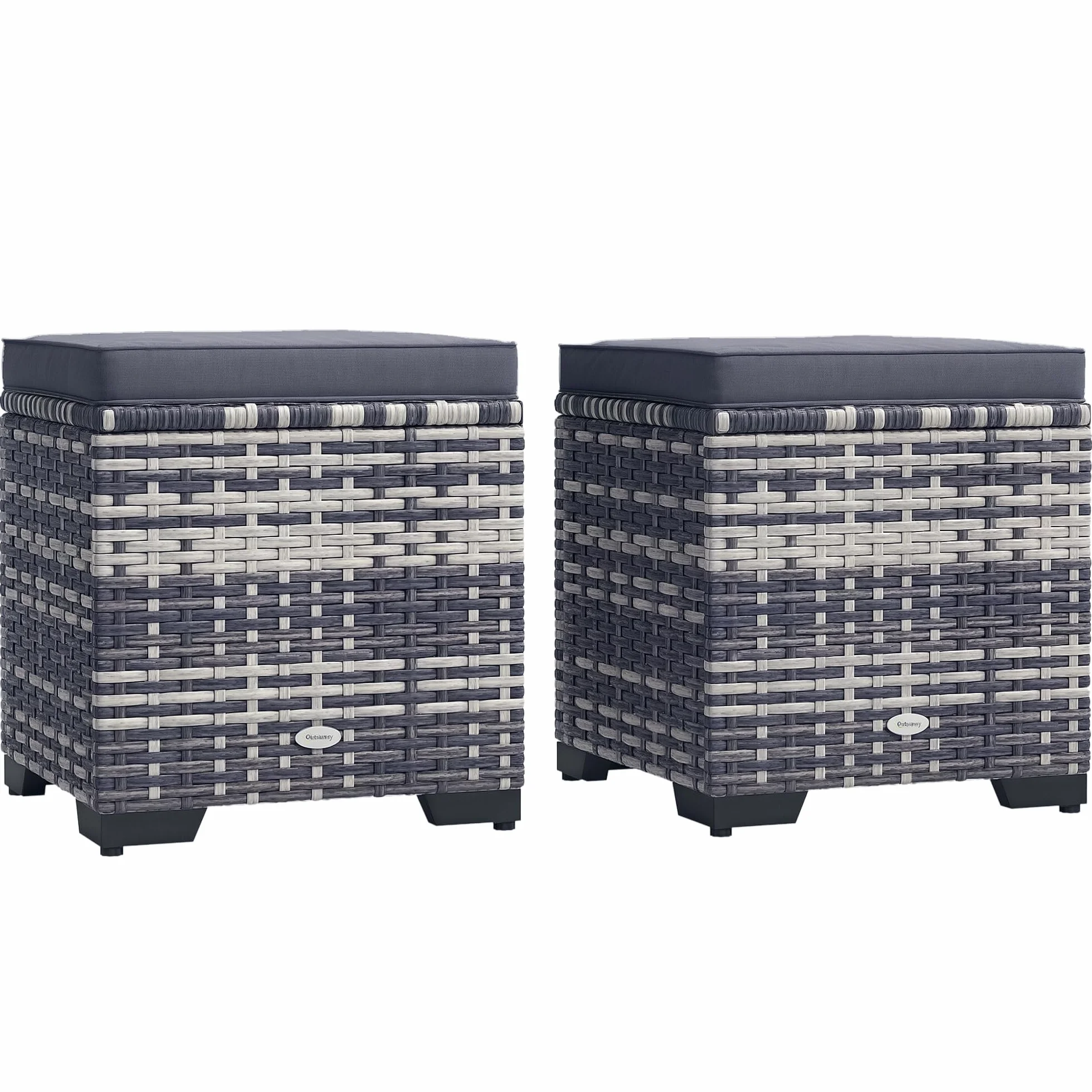 Outsunny Lot de 2 poufs de rangement en rotin avec coussins amovibles - Gris foncé