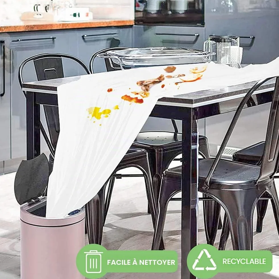 Nappes Jetables 150x280cm Imperméable PEVE Blanche Lot de 10 pour Fête Pique-Nique