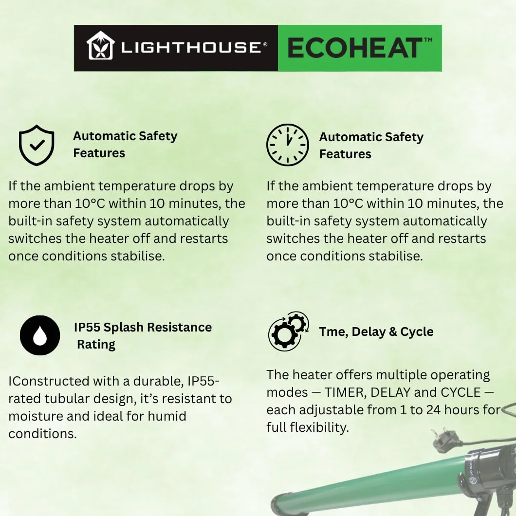 ECOHEAT Chauffe-eau à tube 80 W avec thermostat antigel pour serre garage