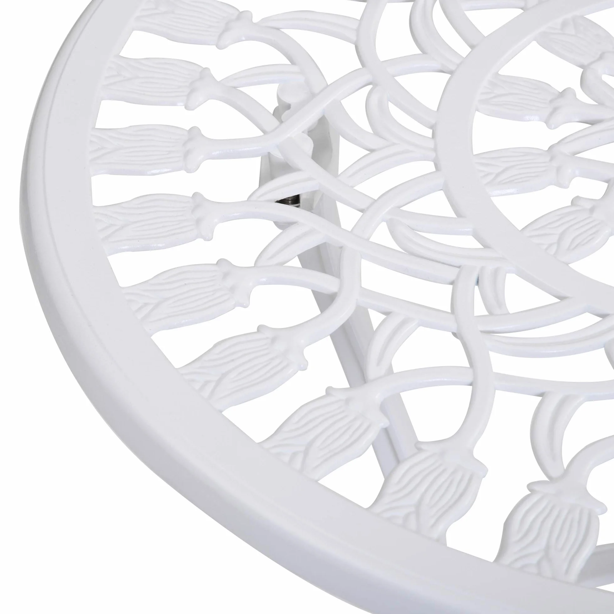 Outsunny Salon de Jardin 2 Places Table Ronde Fonte Aluminium Imitation Fer Forgé Blanc