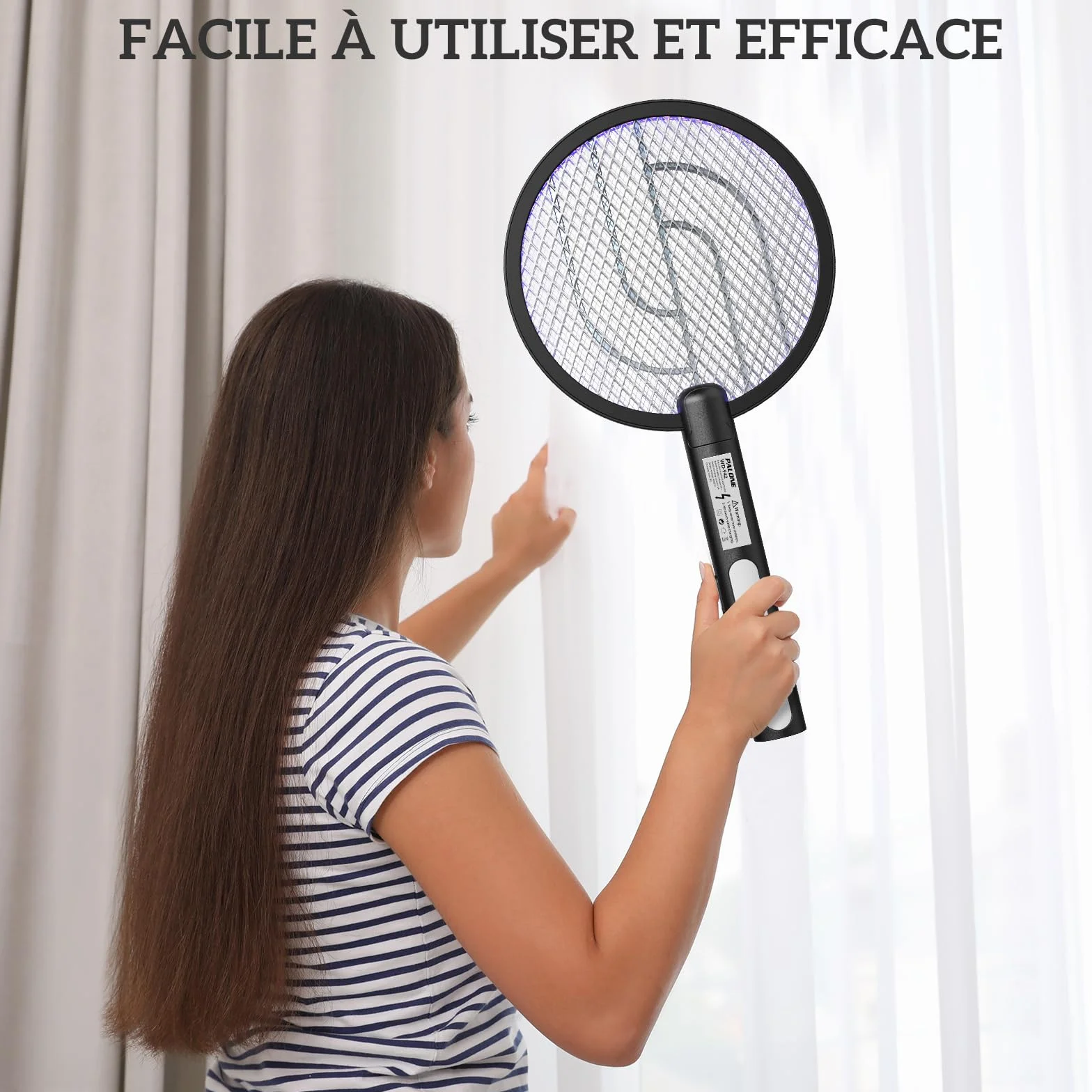 PALONE Raquette Electrique Insectes 4000V Anti Moustiques avec Base de Charge et UV, Tapette à Mouches Haute Efficacité Intérieur Extérieur, Grille Sécurité 3 Couches Noir