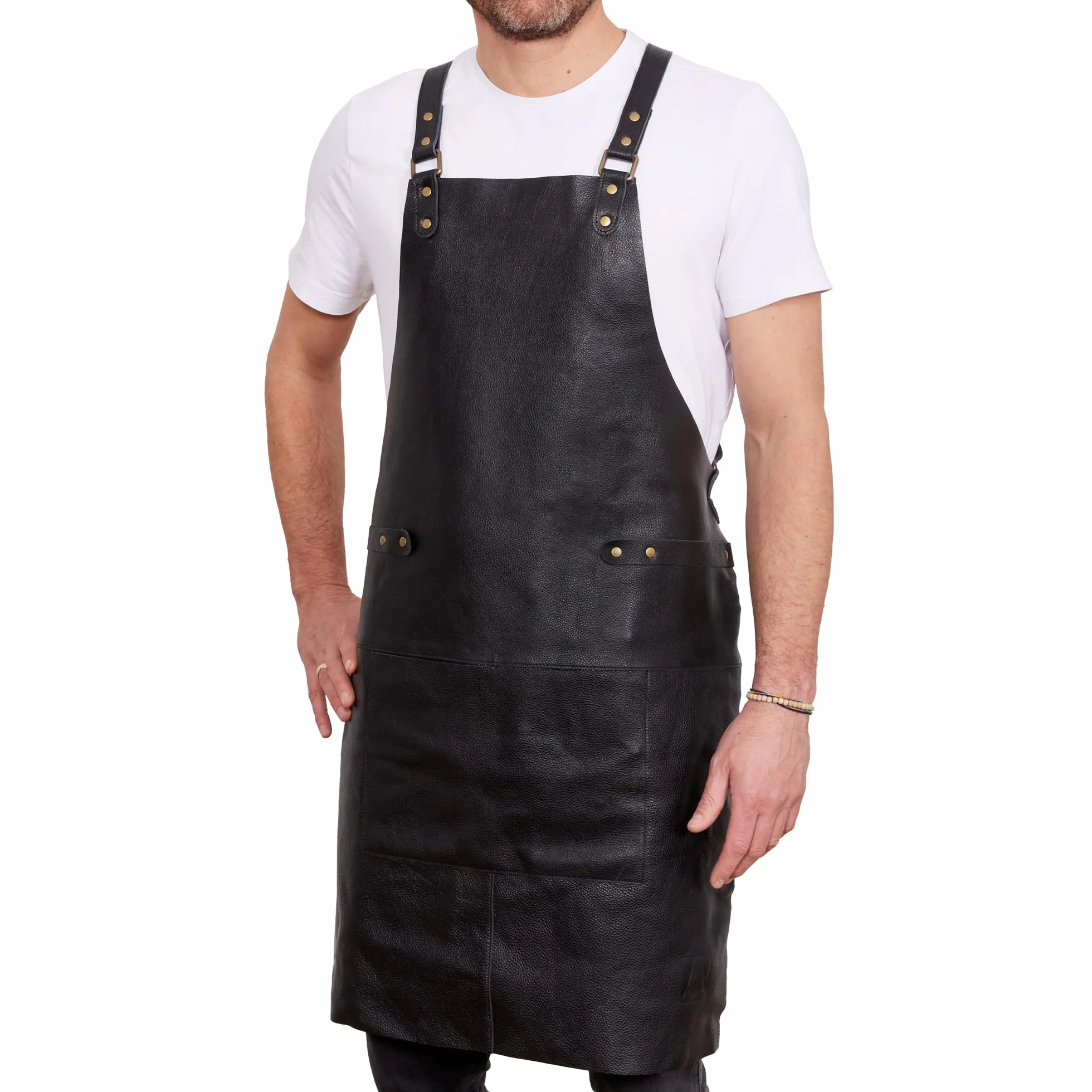 Tablier cuir de buffle souple suede barbecue 84x62cm accessoires cuisine exterieur serveur barman cadeau homme