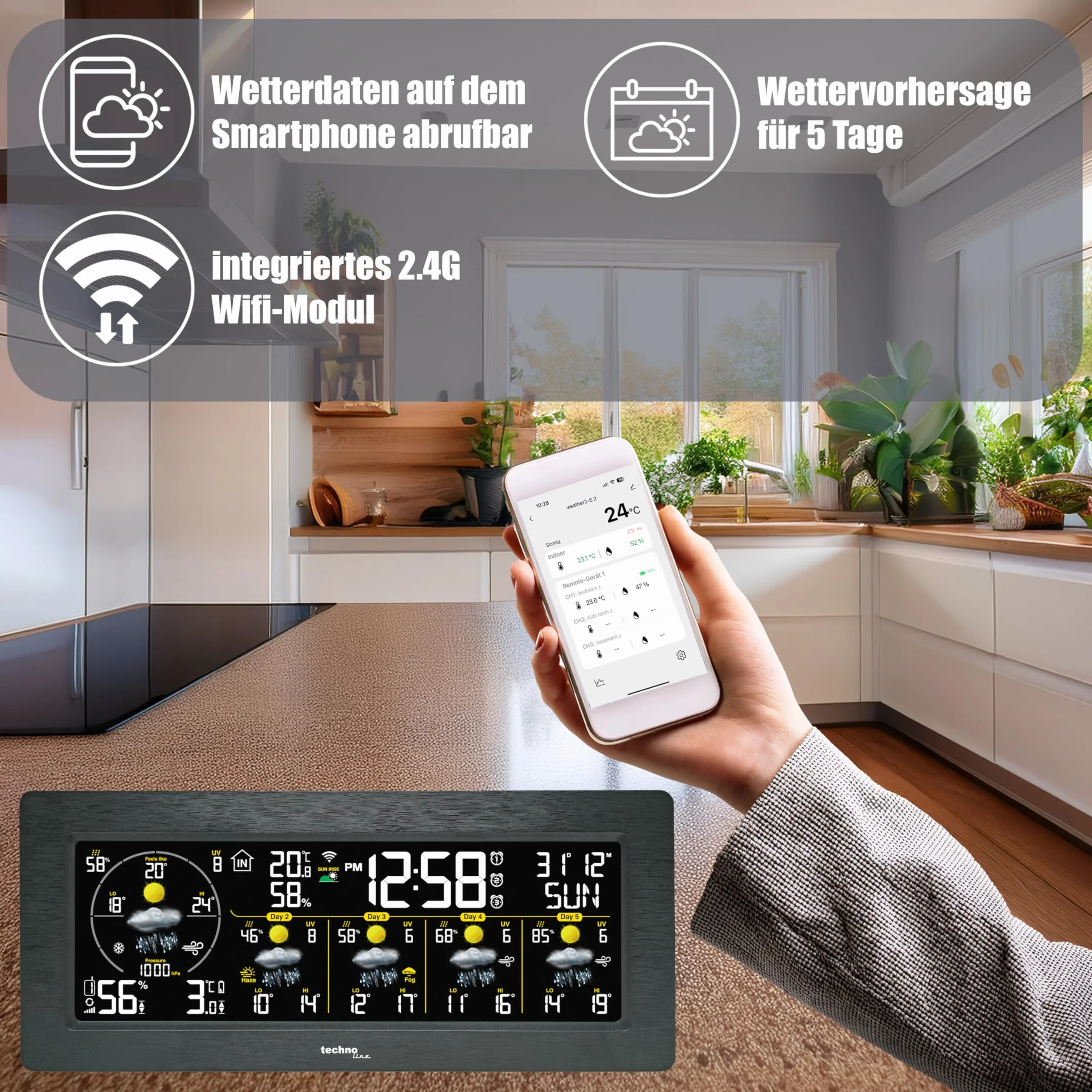 Station météo WD3050 Smart Life prévisions 5 jours application contrôle alarmes