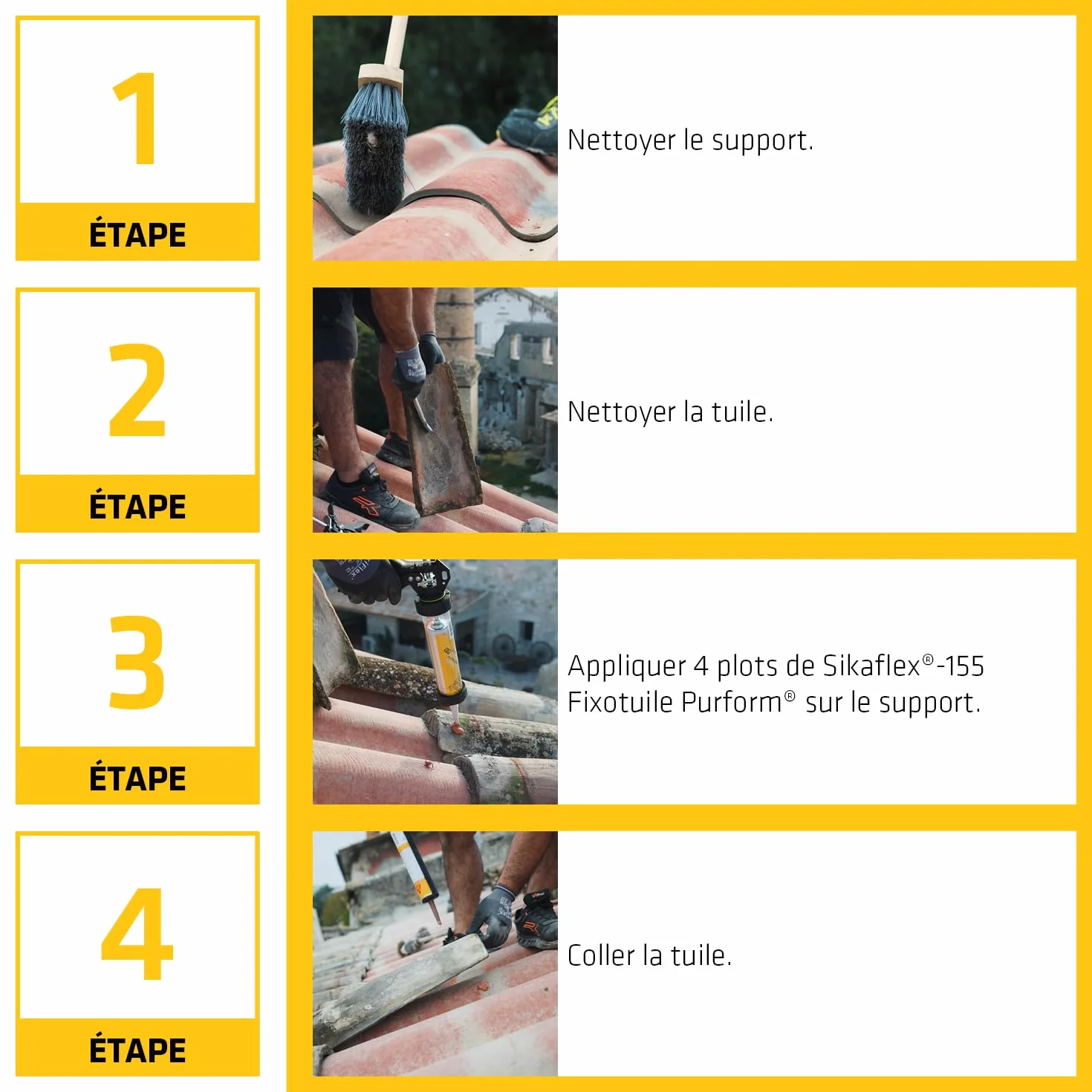 SIKA - Mastic-colle souple polyuréthane - Sikaflex-155 Fixotuile Purform terre cuite - Réparation et collage de tuiles - Tous types de tuiles - 300 ml