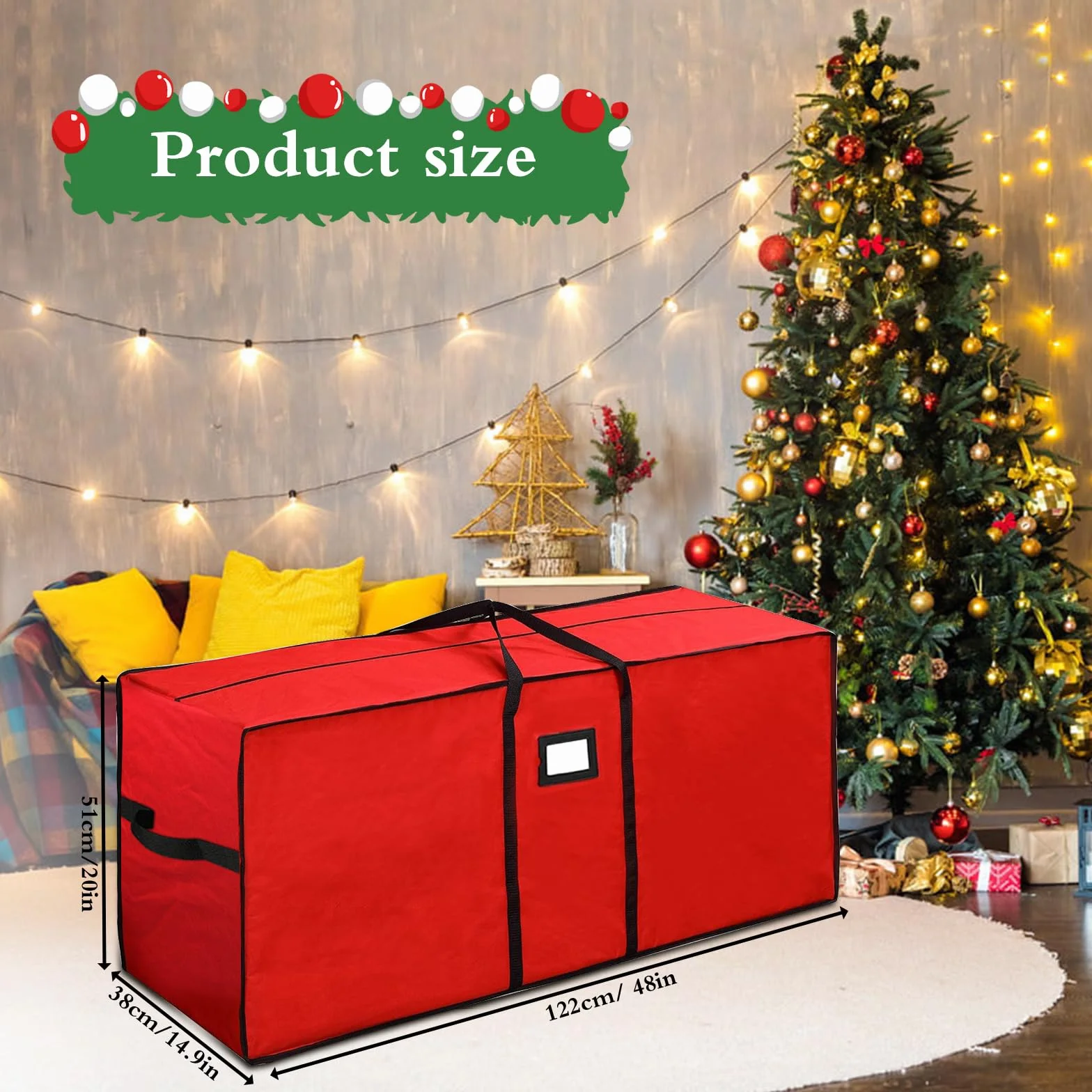 Sac de Rangement pour Coussins de Meubles de Jardin, Tissu Oxford 600D, 122x38x51cm