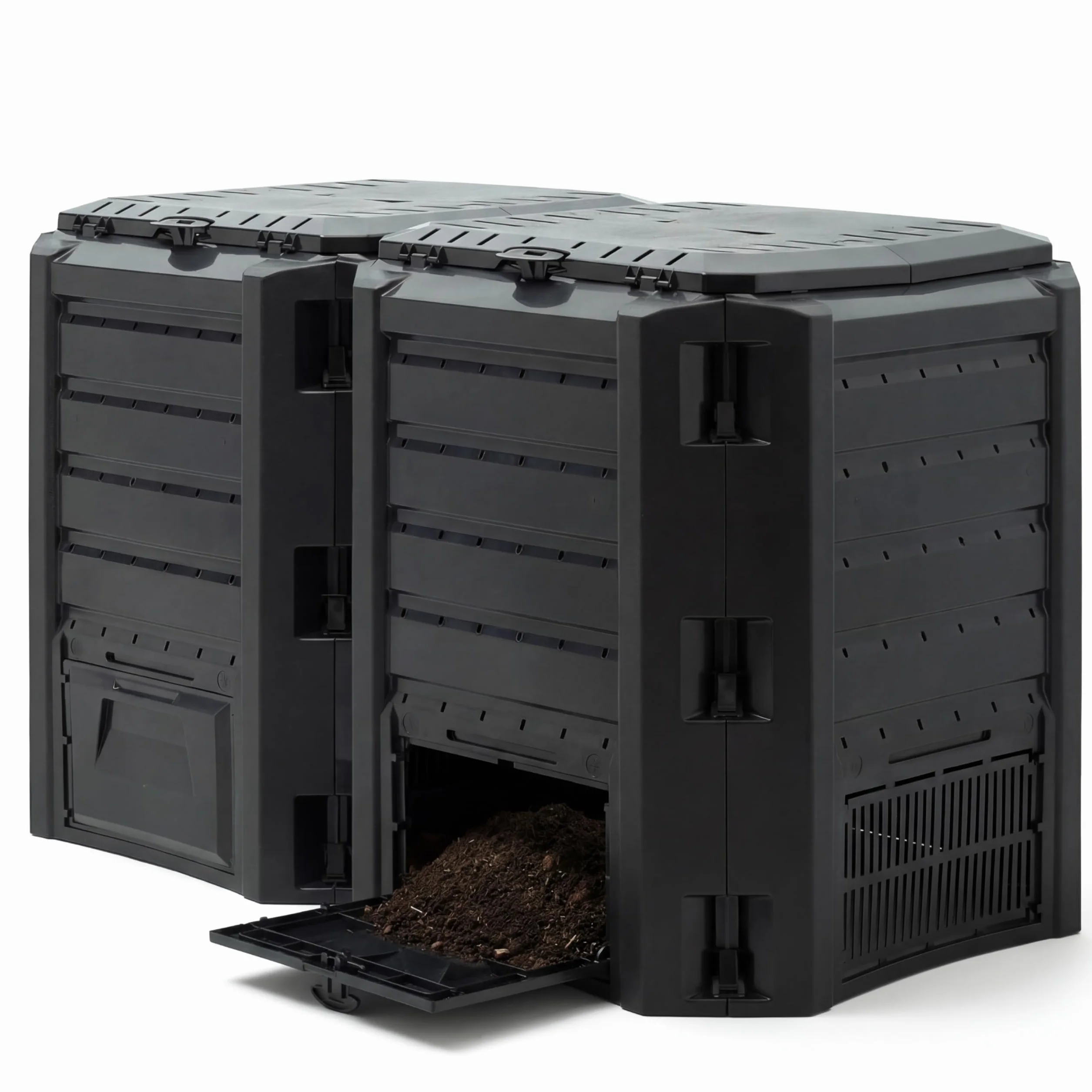 Composteur de Jardin 800 L Plastique Noir avec Couvercle et Trappe d'extraction