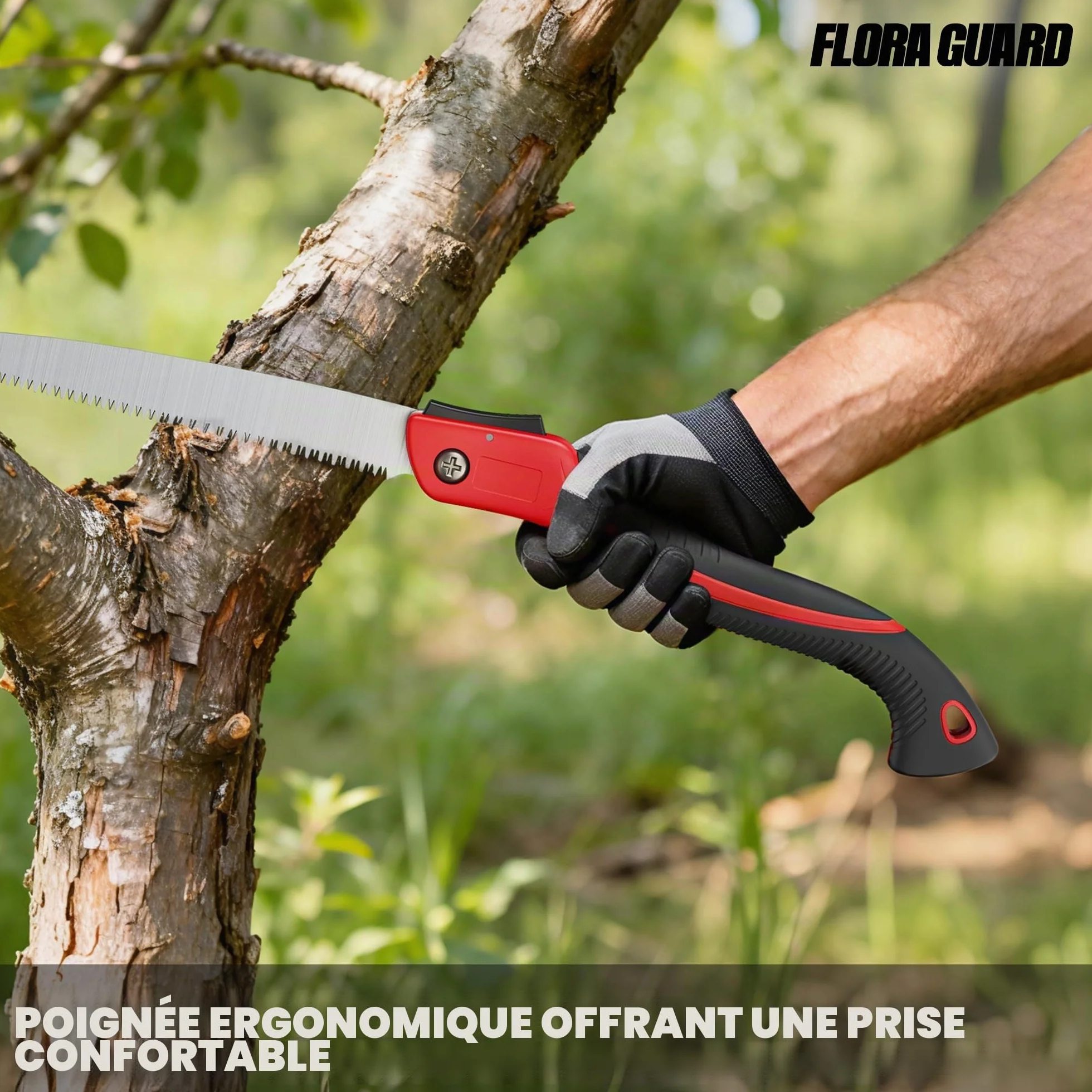 FLORA GUARD Scie à Élaguer 30 cm, Lame en Acier SK5 Haute Qualité, Scie à Main avec Dents 3D pour Taille des Arbres et Camping