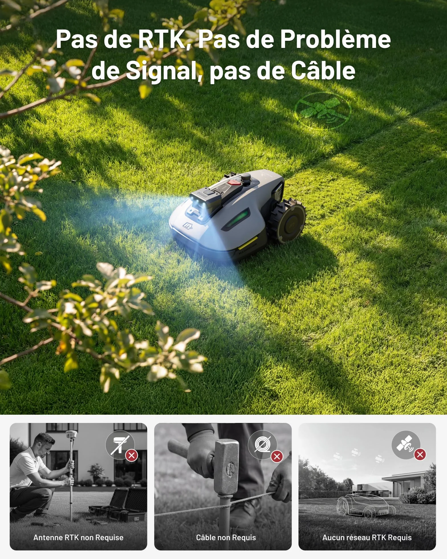 MAMMOTION YUKA Mini 2 500 Robot Tondeuse, 3 Jeux Lames, 500m², Zéro Perte Signal, AI Trois Caméras