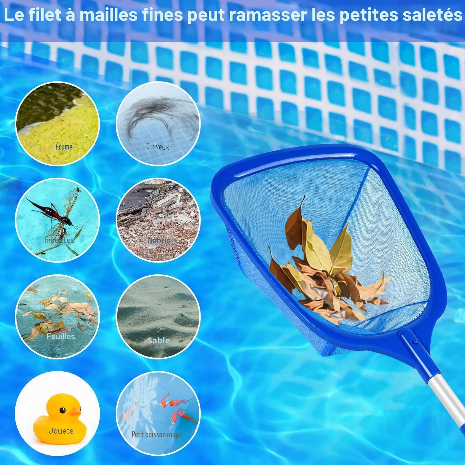 KGC Épuisette de Piscine avec Poignée Réglable - Mailles Ultra Fines pour Piscines Hors-Sol