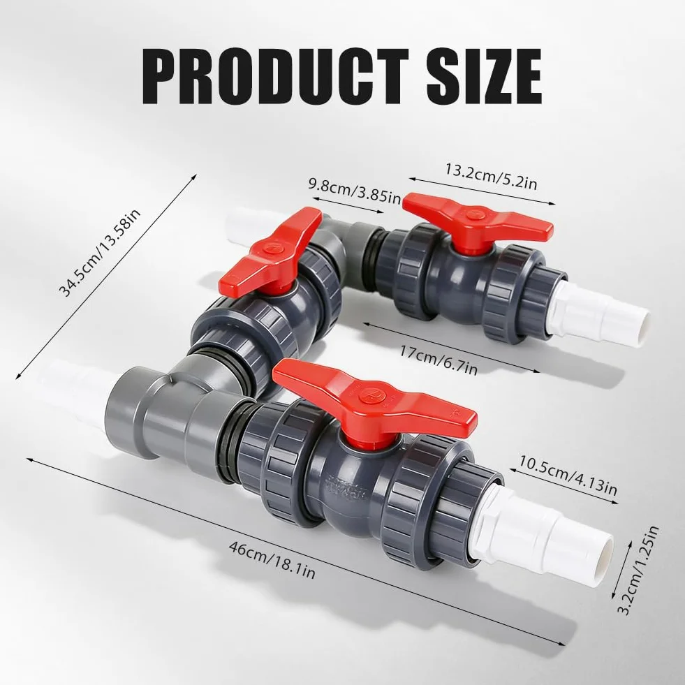 Kit de dérivation pour pompe à chaleur Ø 50 mm, tuyaux 32/38 mm, 3 robinets à boisseau sphérique