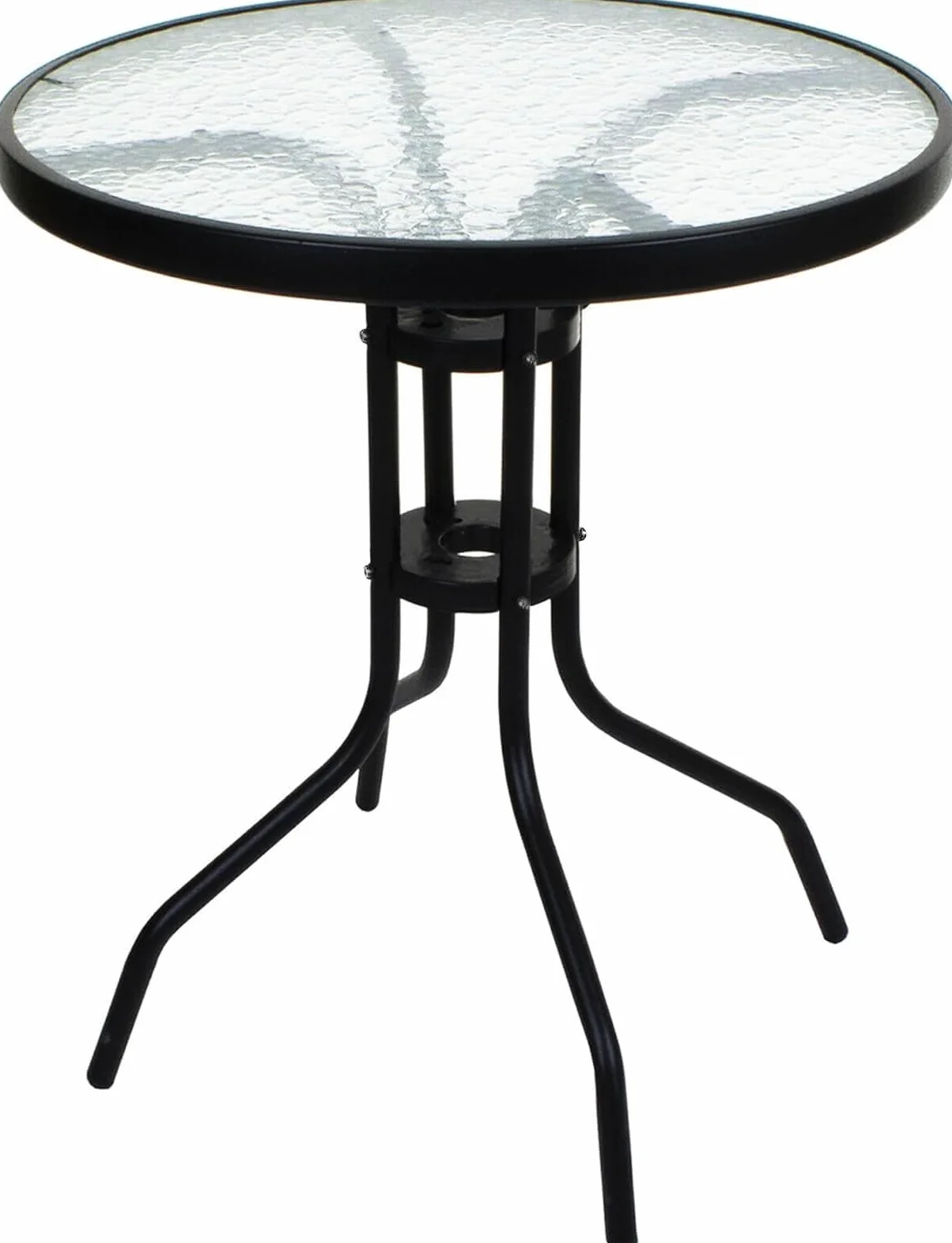 Table Ronde 60 cm Verre Trempé Transparent Piètement Acier Noir Bistrot Compact Moderne