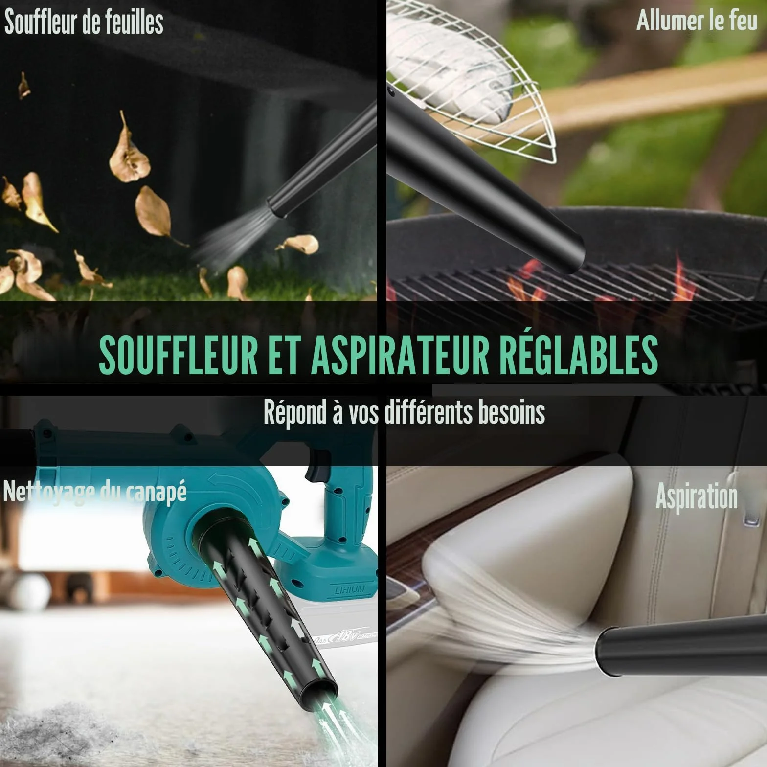 Souffleur à Feuilles sans Fil Professionnel 500 W 3000 mAh 2 Batteries Chargeur 32 000 TR/Min