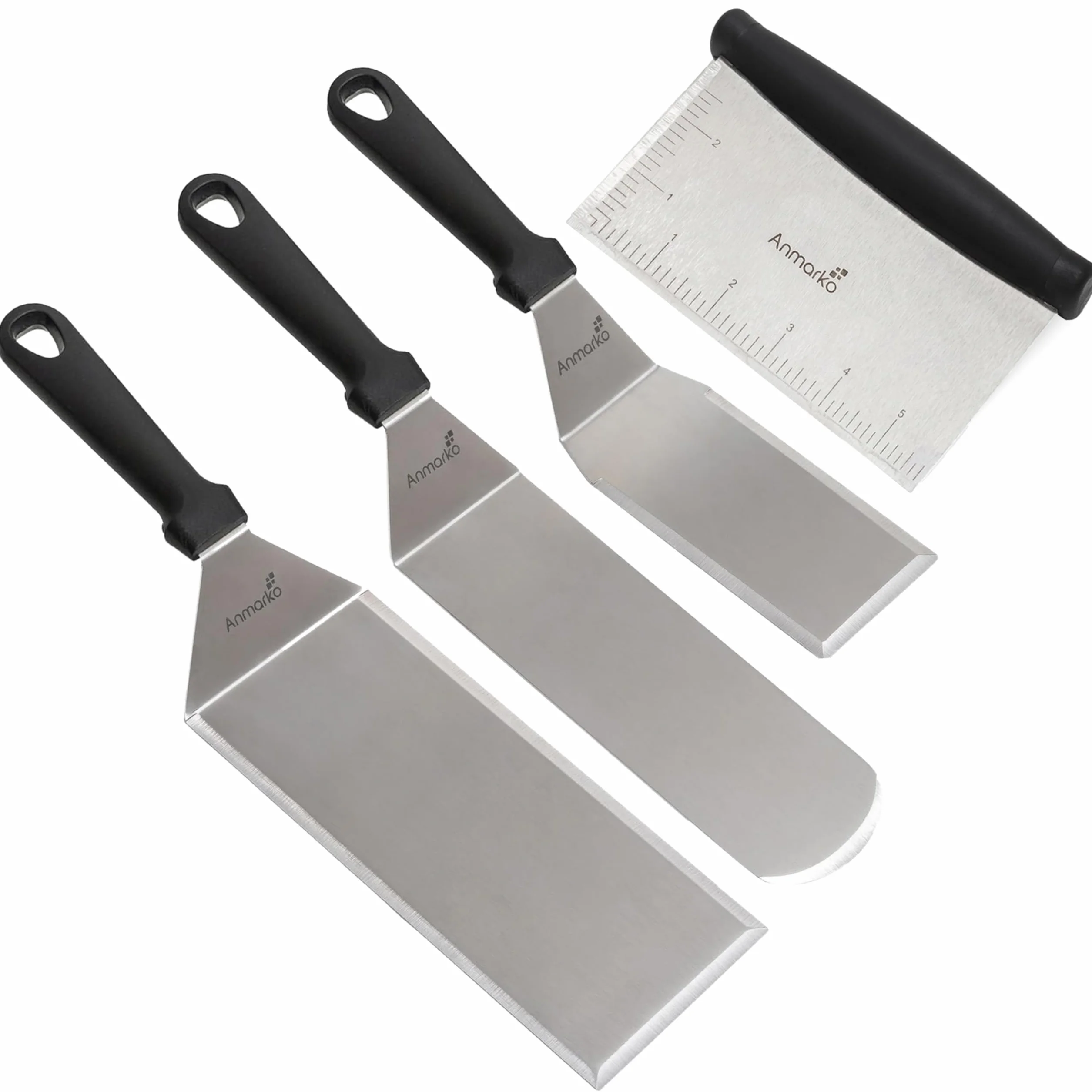 Anmarko Lot de Spatules en Acier Inoxydable pour Barbecue et Grill - Ustensiles en Métal pour Plaque en Fonte