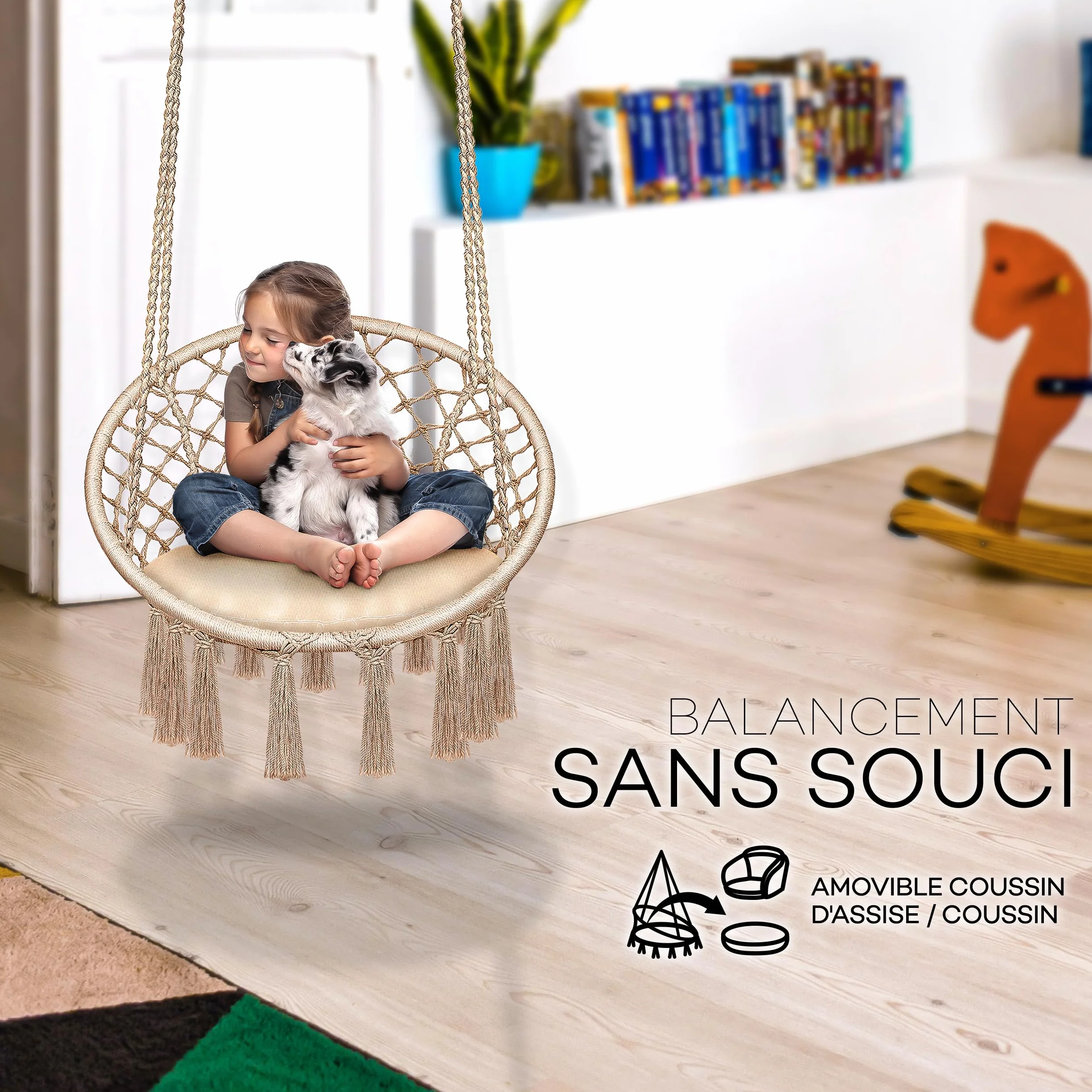 Tillvex Hamac Chaise Suspendu 200kg avec Coussins Confortables et Kit de Suspension