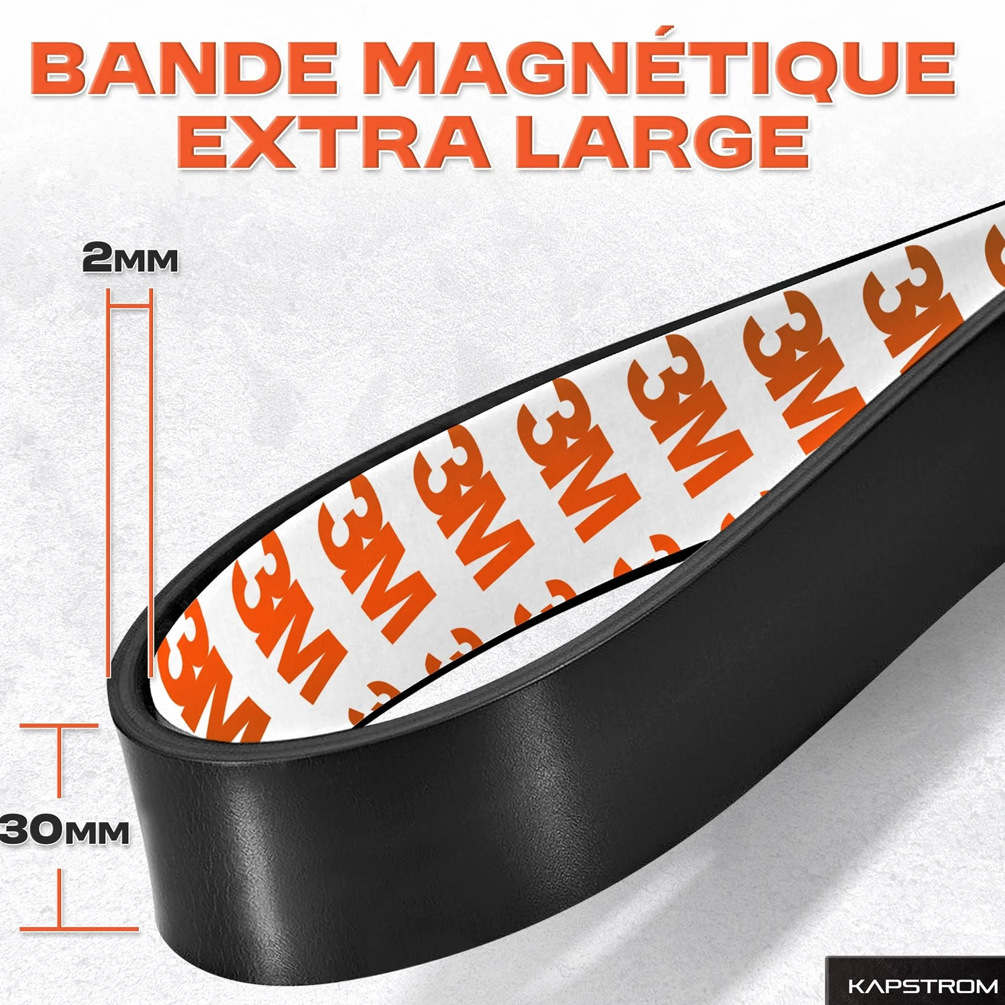 Rouleau de ruban magnétique KapStrom (3 mètres / 120" de long et 3 cm / 1,2" de large), bandes magnétiques de qualité supérieure avec support auto-adhésif solide 3M, facile à couper à la taille