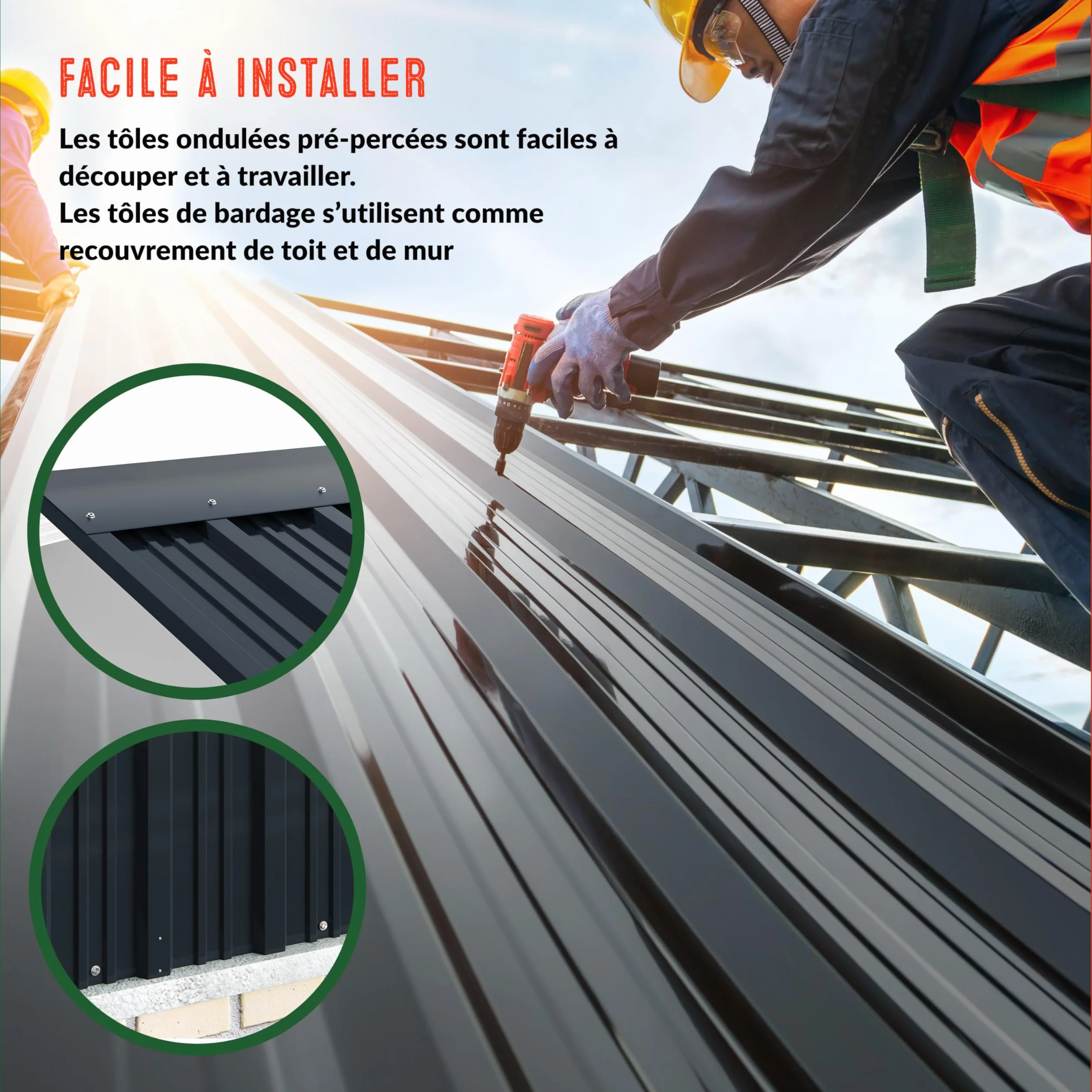 GARDEBRUK® 12x Tôles de bardage 129x46cm 7m² tôle trapézoïdale ondulée profilée résistante intempéries galvanisé plaque abri de jardin anthracite