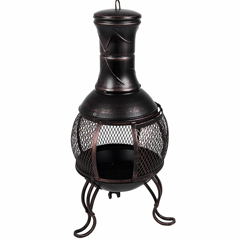 Cheminée d'extérieur en Acier pour Jardin Terrasse Noir Doré Antique
