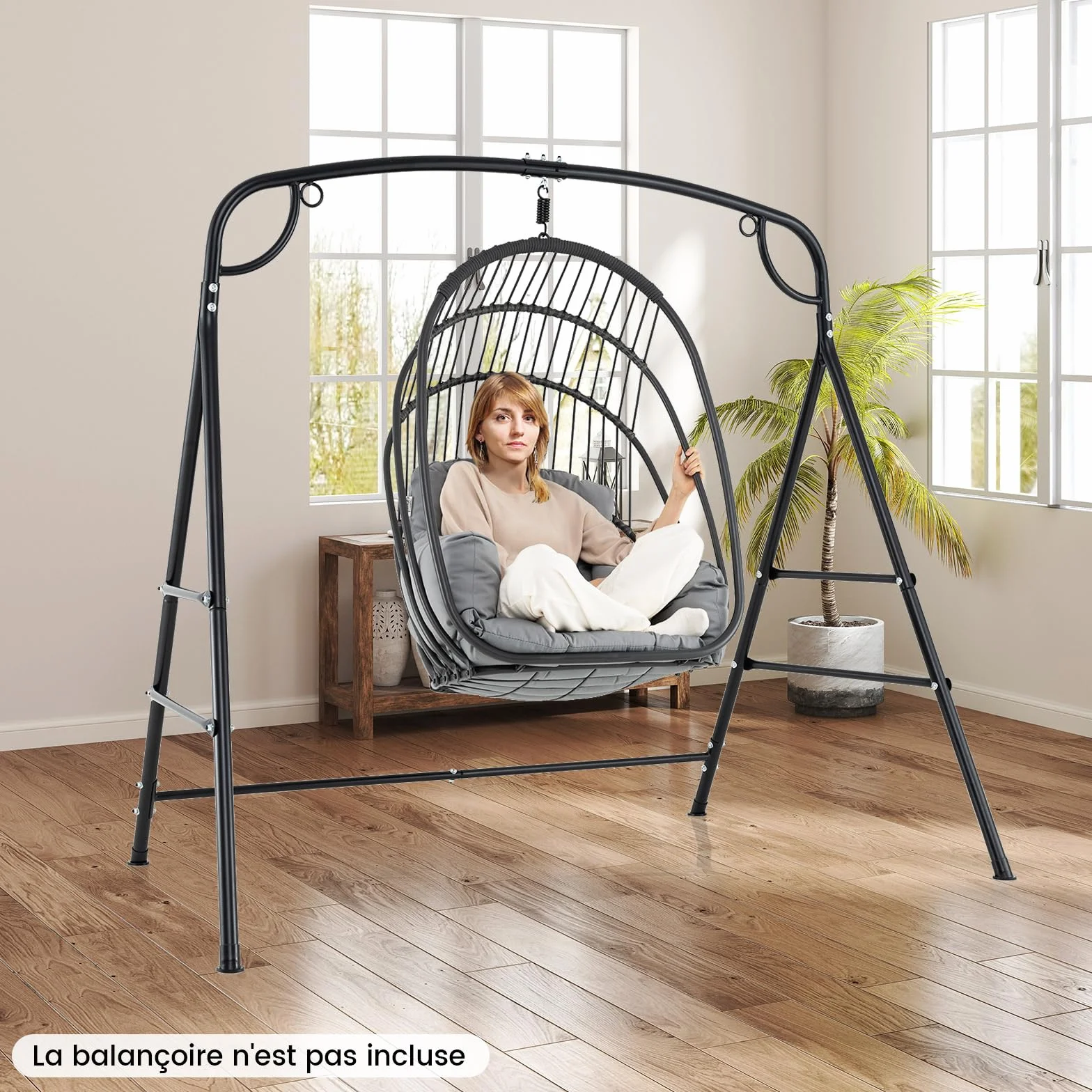 COSTWAY Cadre de Balançoire en Métal 300KG, Support Balancelle Forme A avec Barres Latérales Doubles, 180 x 133 x 182 cm